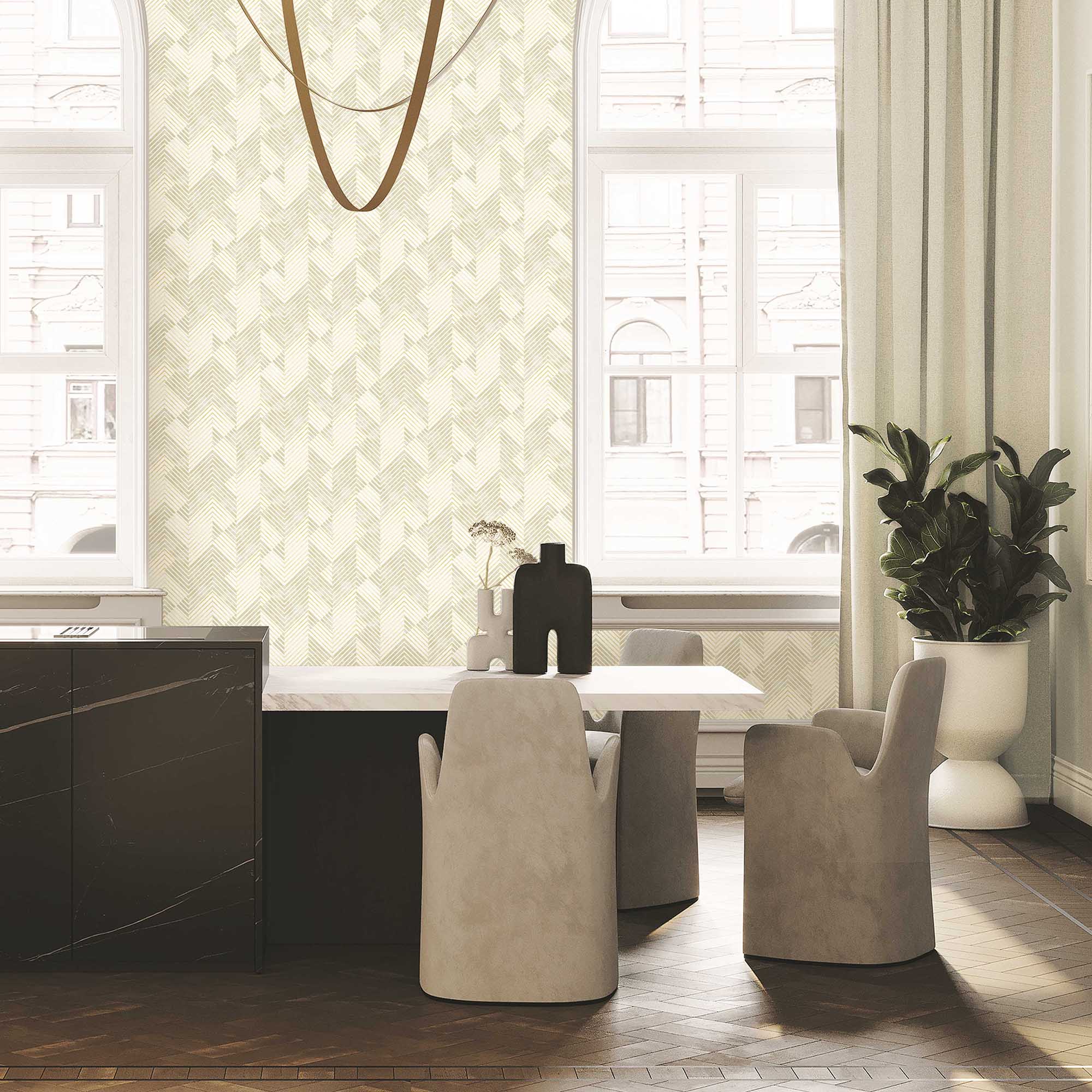 Textured Wallpaper Chevron in Grey|Cream|Gold