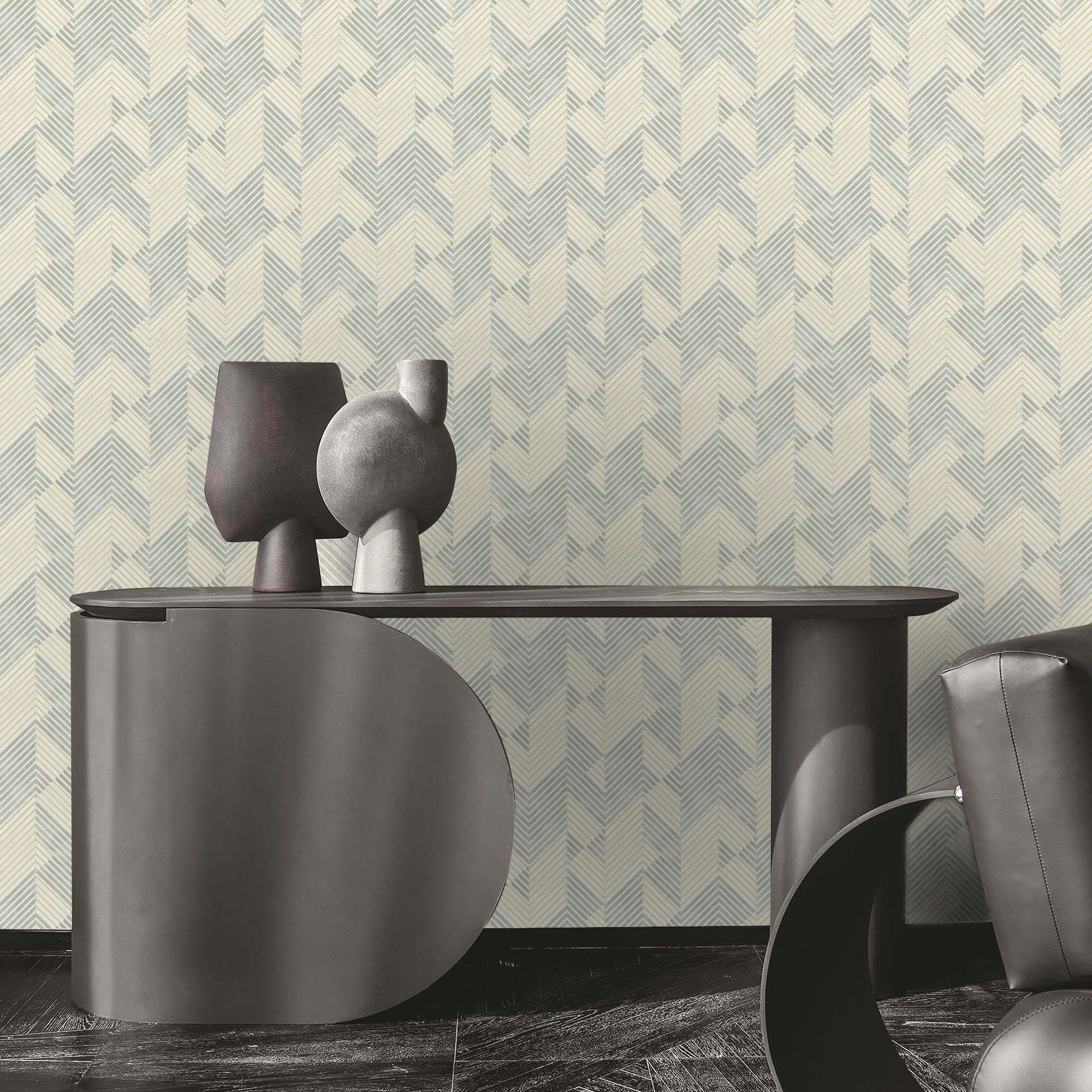 Textured Wallpaper Chevron in Dark Grey|Cream|Gold