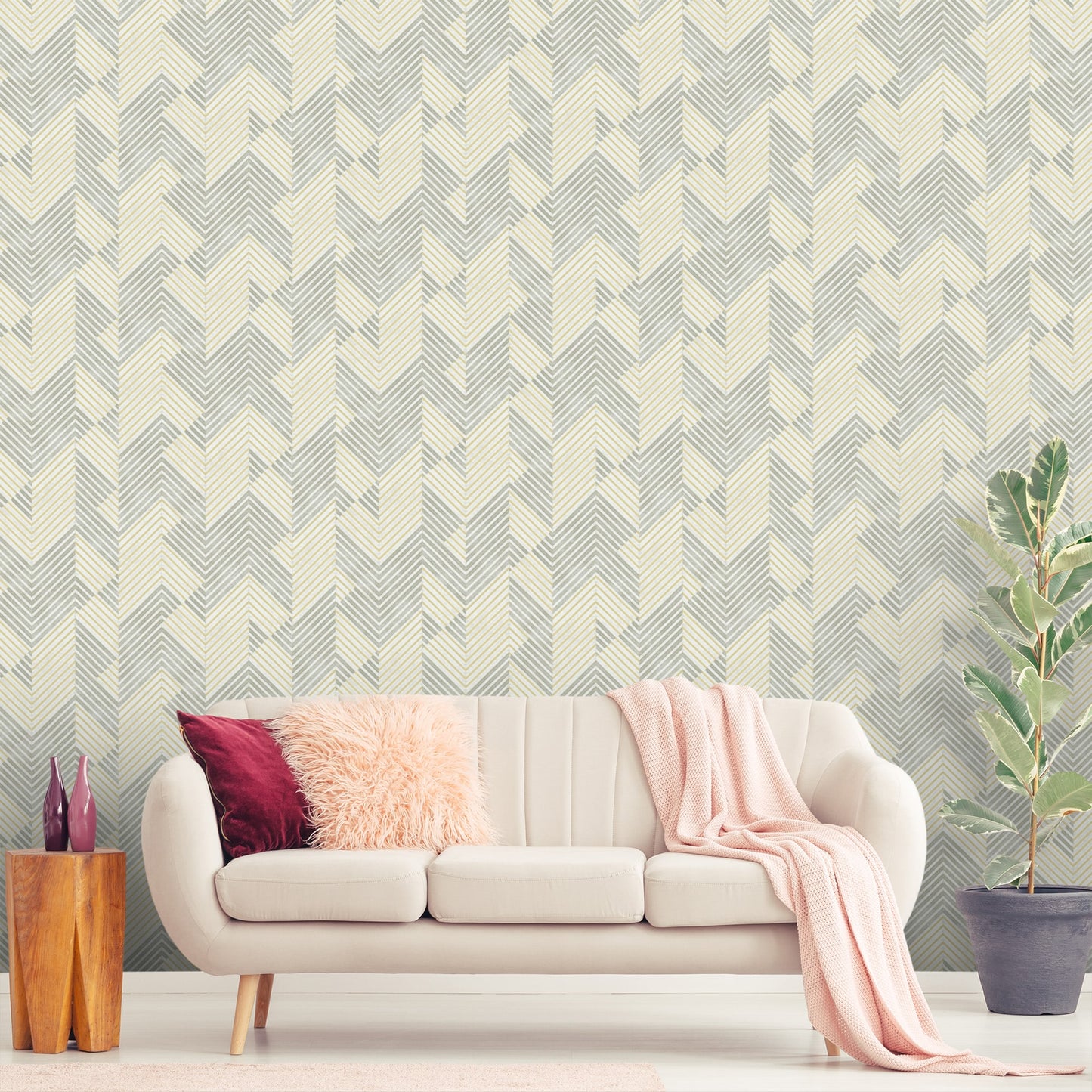 Textured Wallpaper Chevron in Dark Grey|Cream|Gold