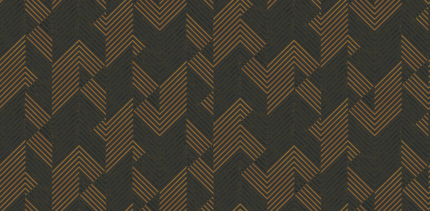 Textured Wallpaper Chevron in Gold|Grey