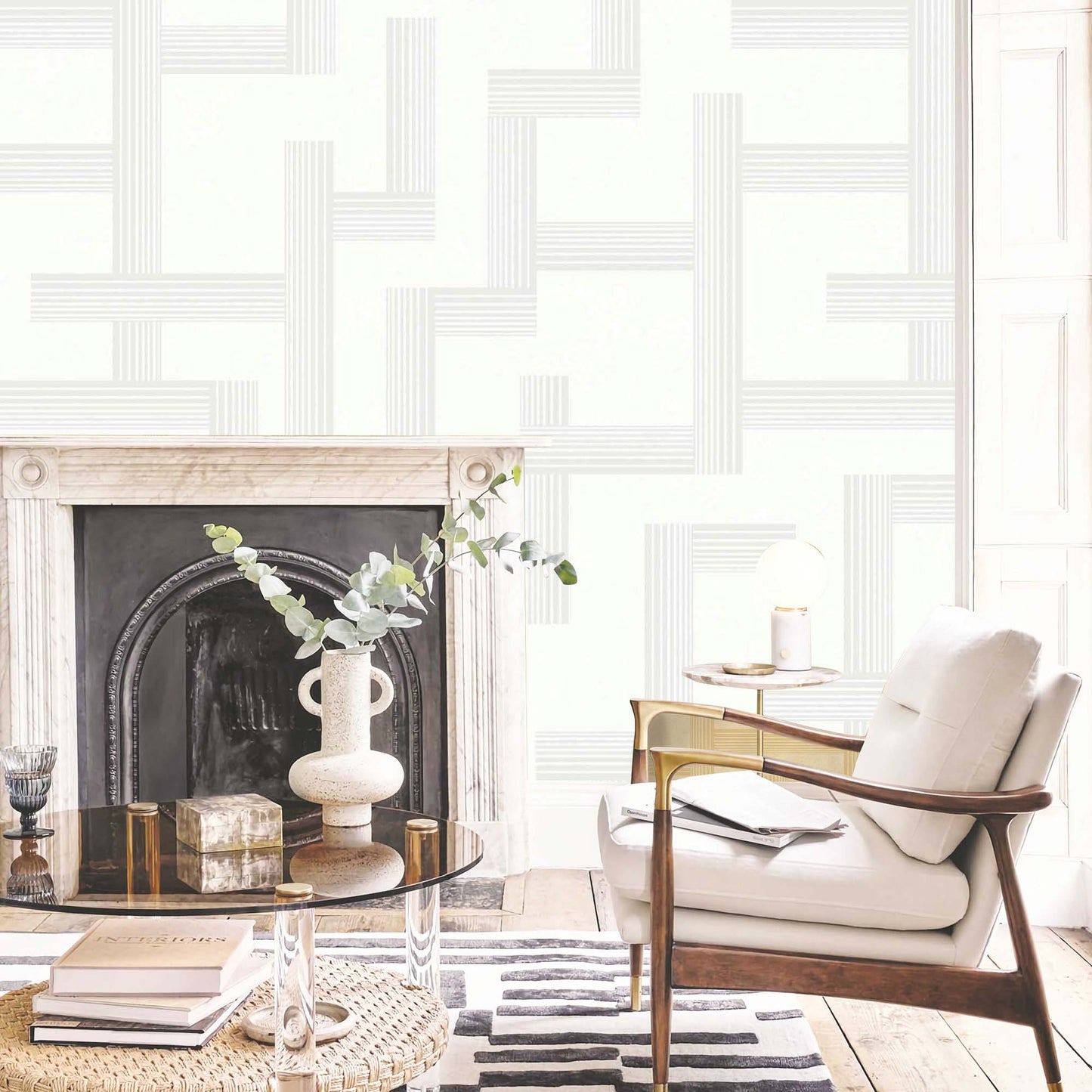Textured Wallpaper Geometric in White|Silver