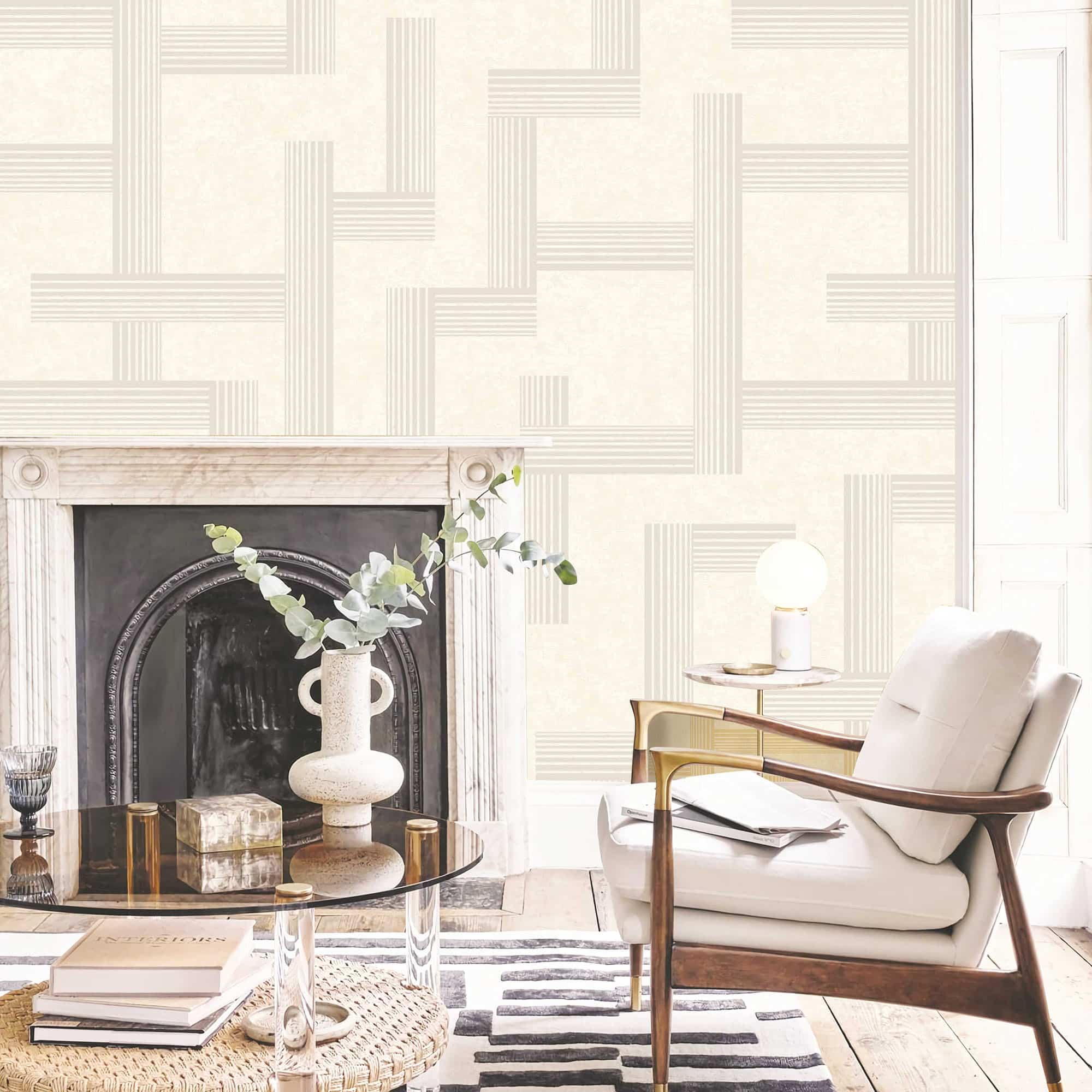 Textured Wallpaper Geometric in Cream|Silver