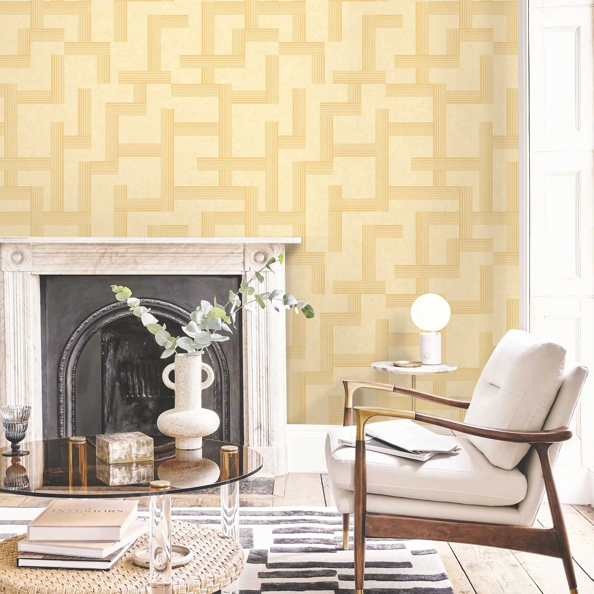 Textured Wallpaper Geometric in Cream|Gold