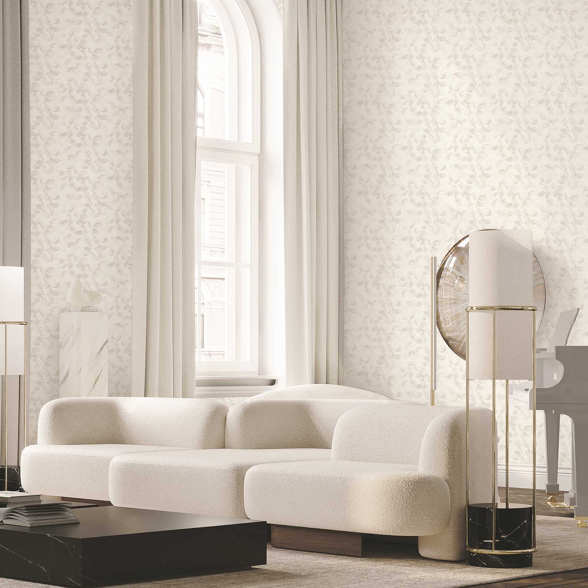 Textured Wallpaper Floral in Light Grey