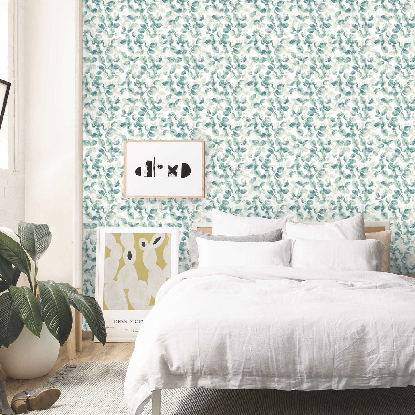 Textured Wallpaper Floral in Green