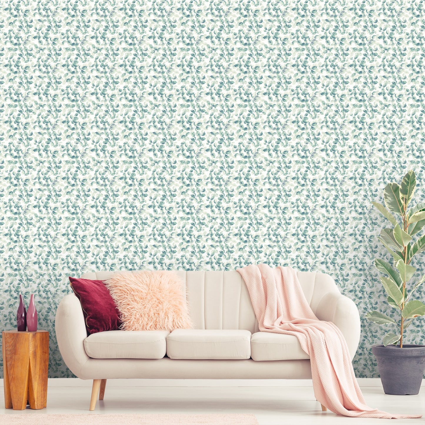 Textured Wallpaper Floral in Green