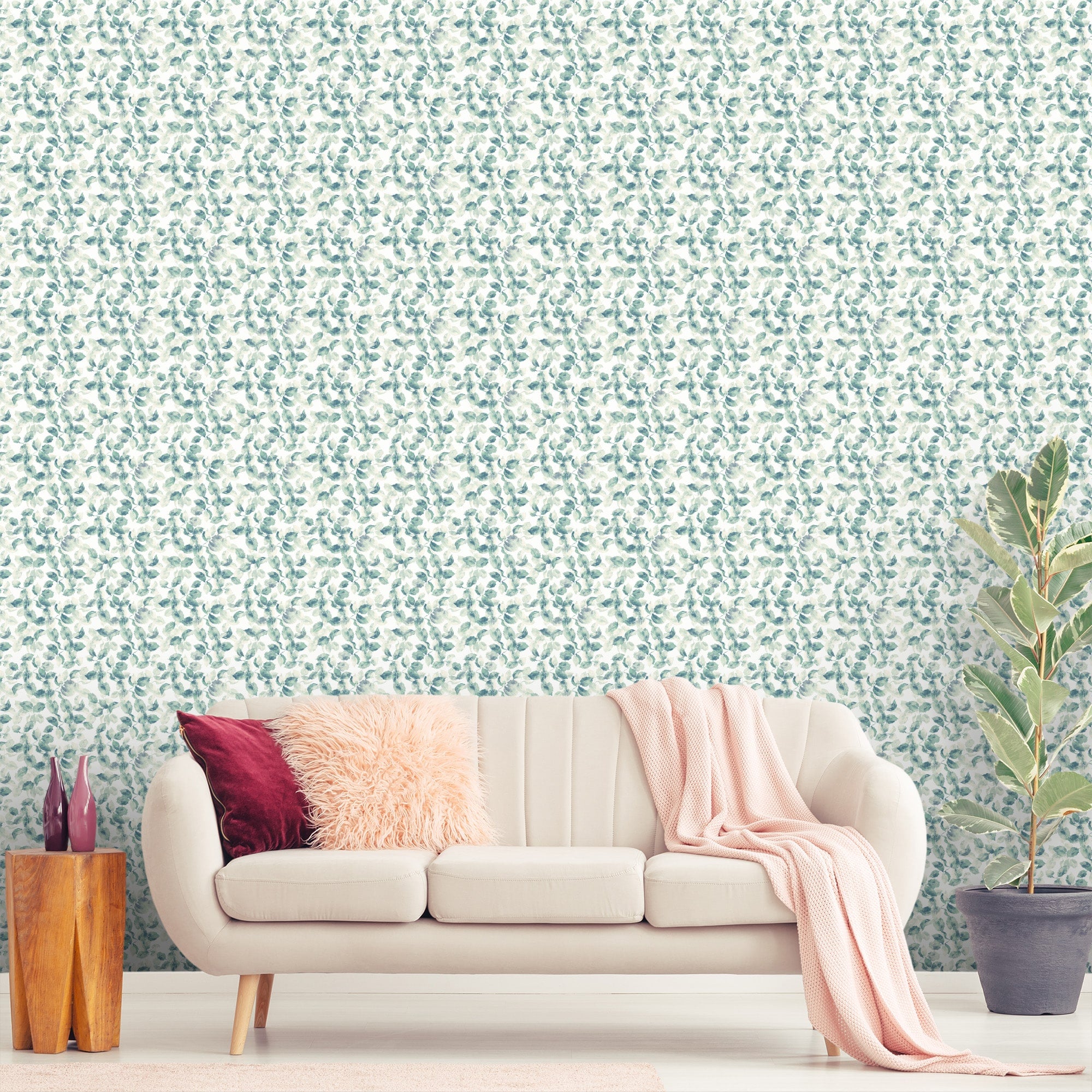 Textured Wallpaper Floral in Green
