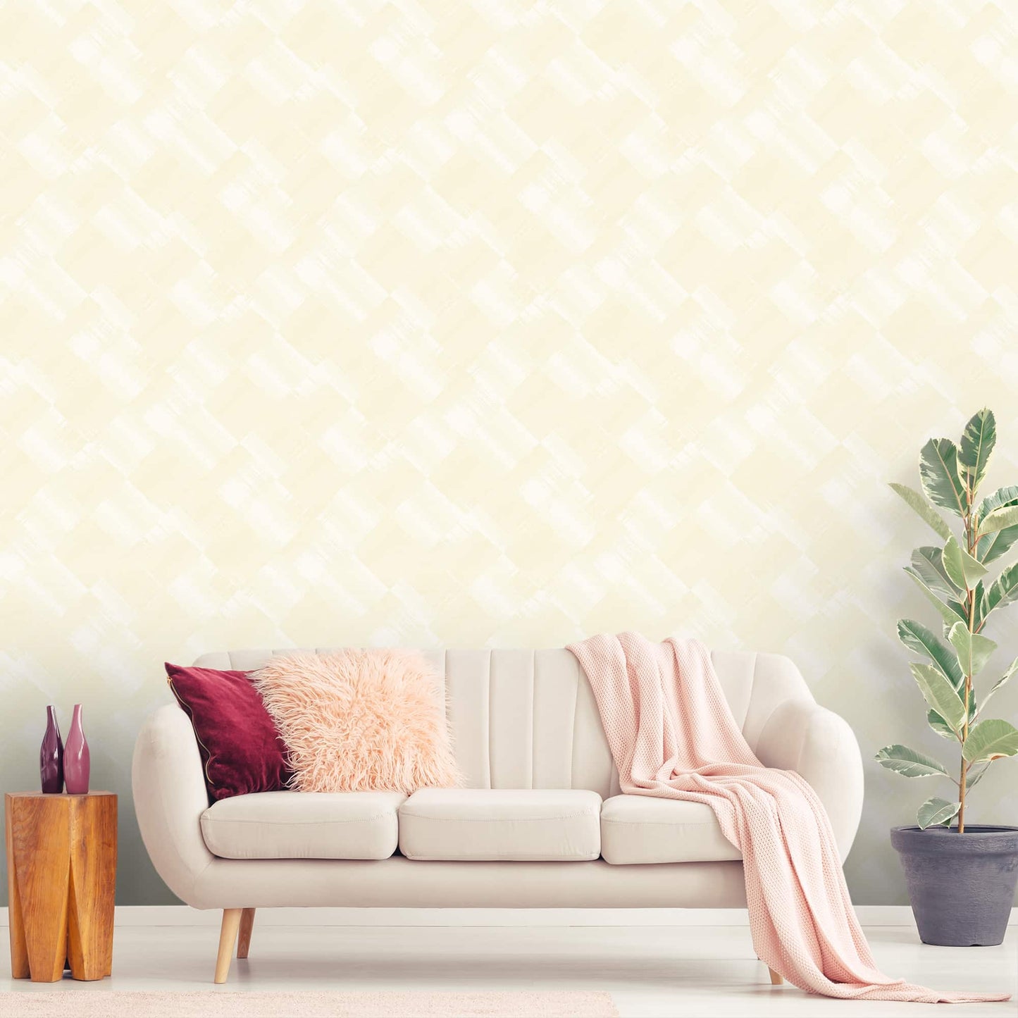 Textured Wallpaper Geometric in White|Yellow