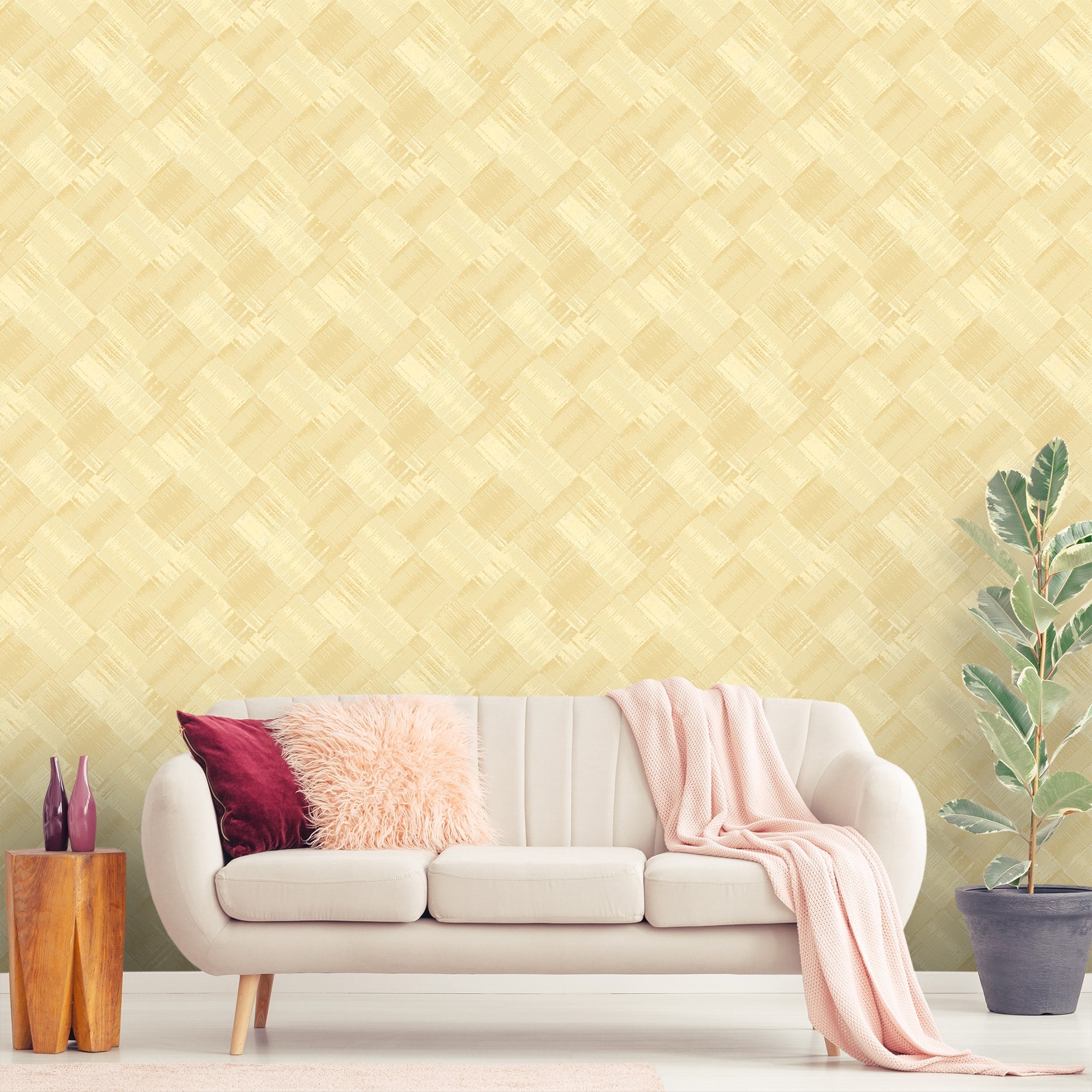 Textured Wallpaper Geometric in Yellow