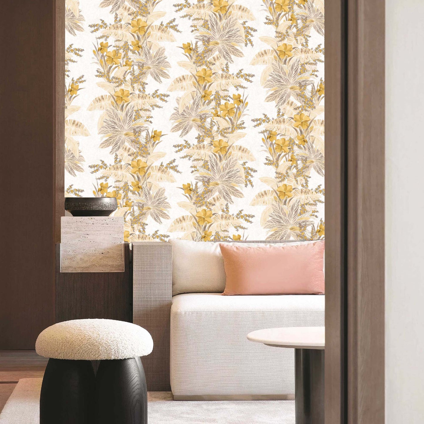 Textured Wallpaper Floral in Yellow