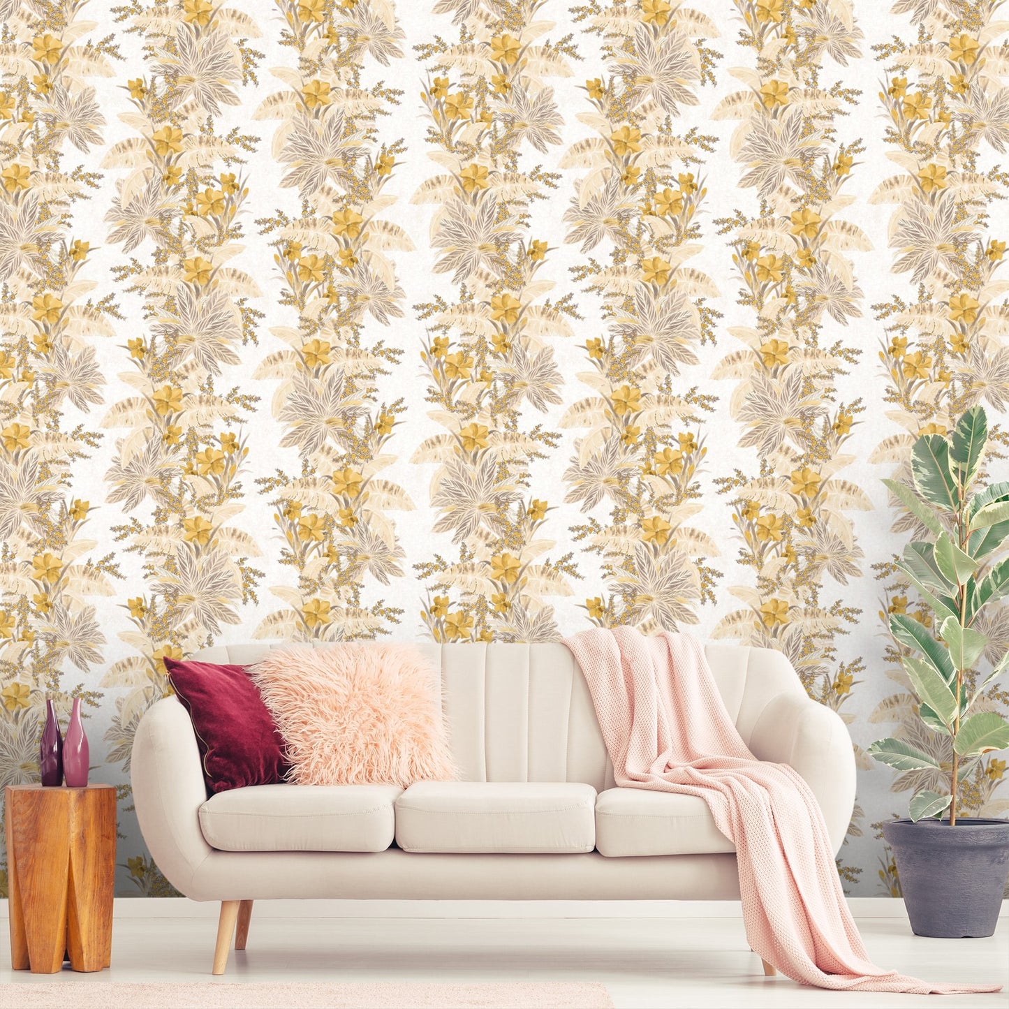 Textured Wallpaper Floral in Yellow