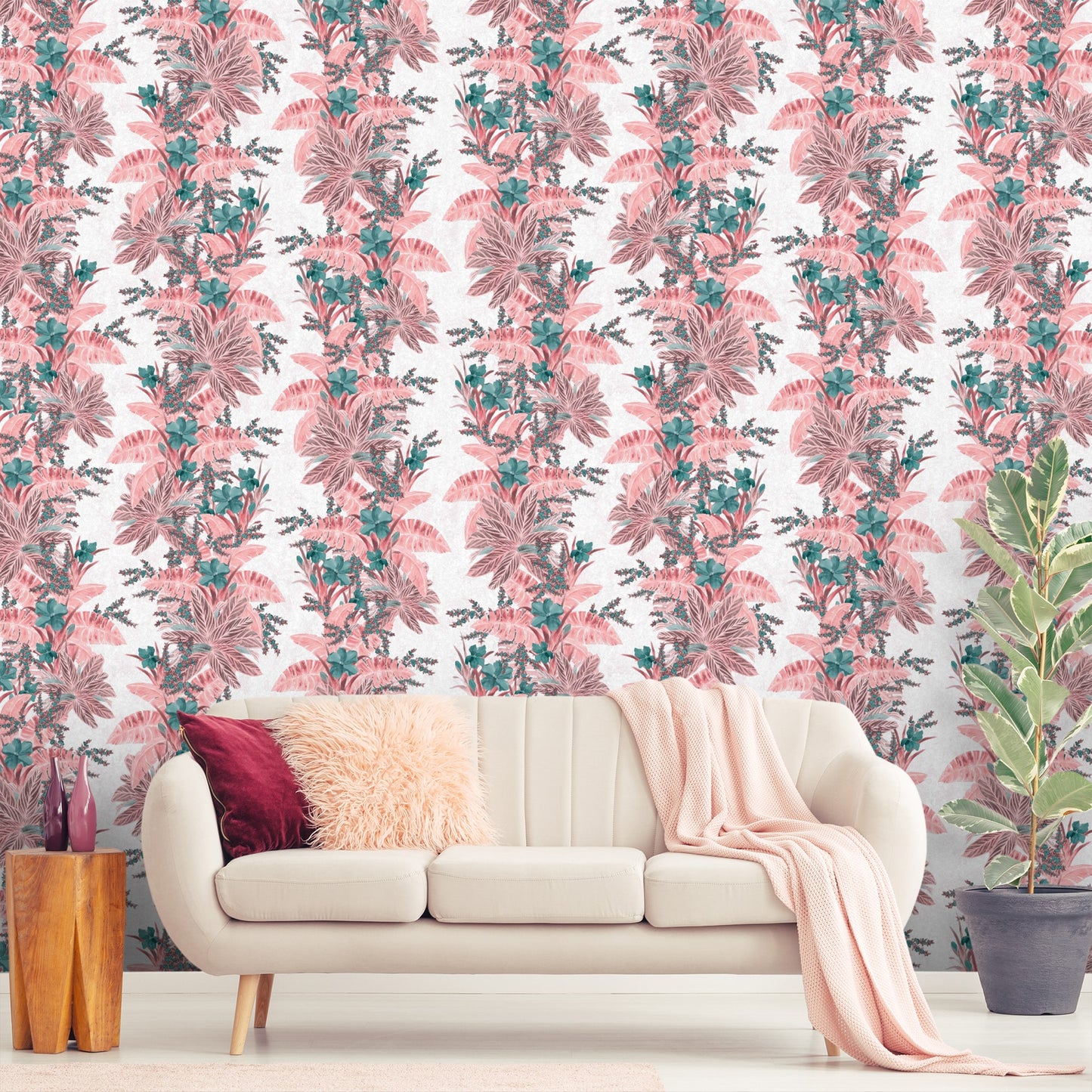 Textured Wallpaper Floral in Pink