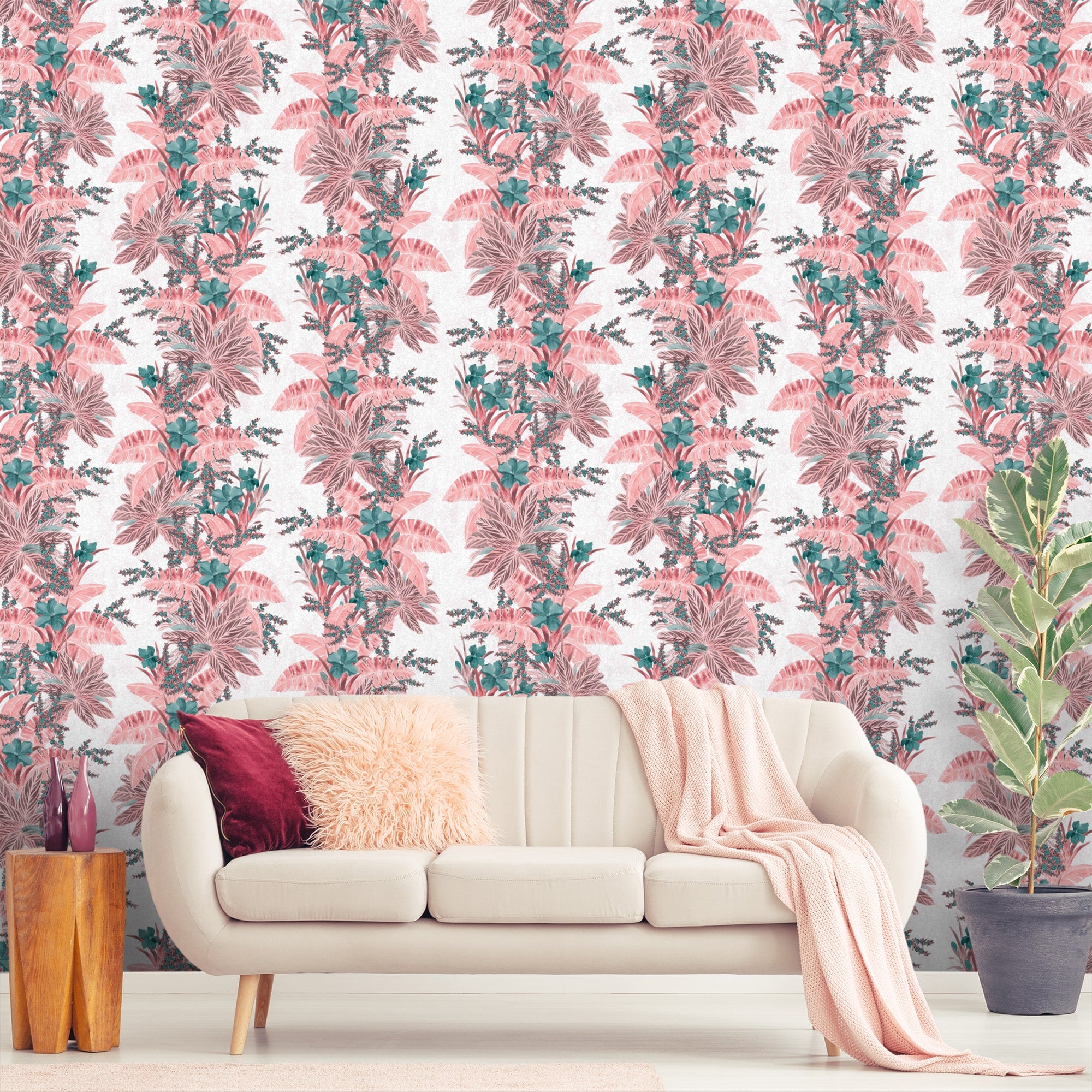 Textured Wallpaper Floral in Pink