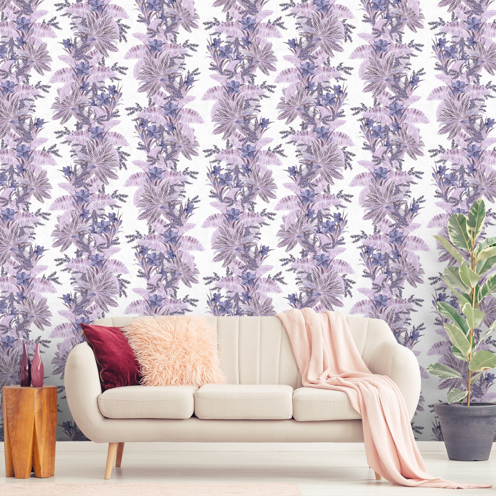 Textured Wallpaper Floral in Purple