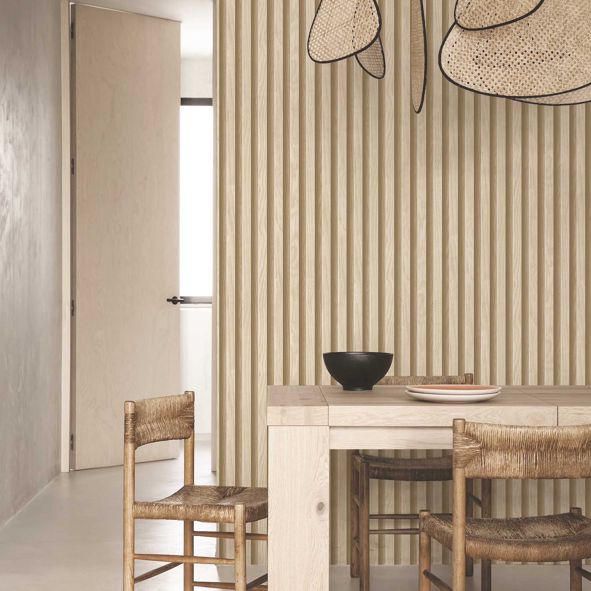 Textured Wallpaper Wood in Beige