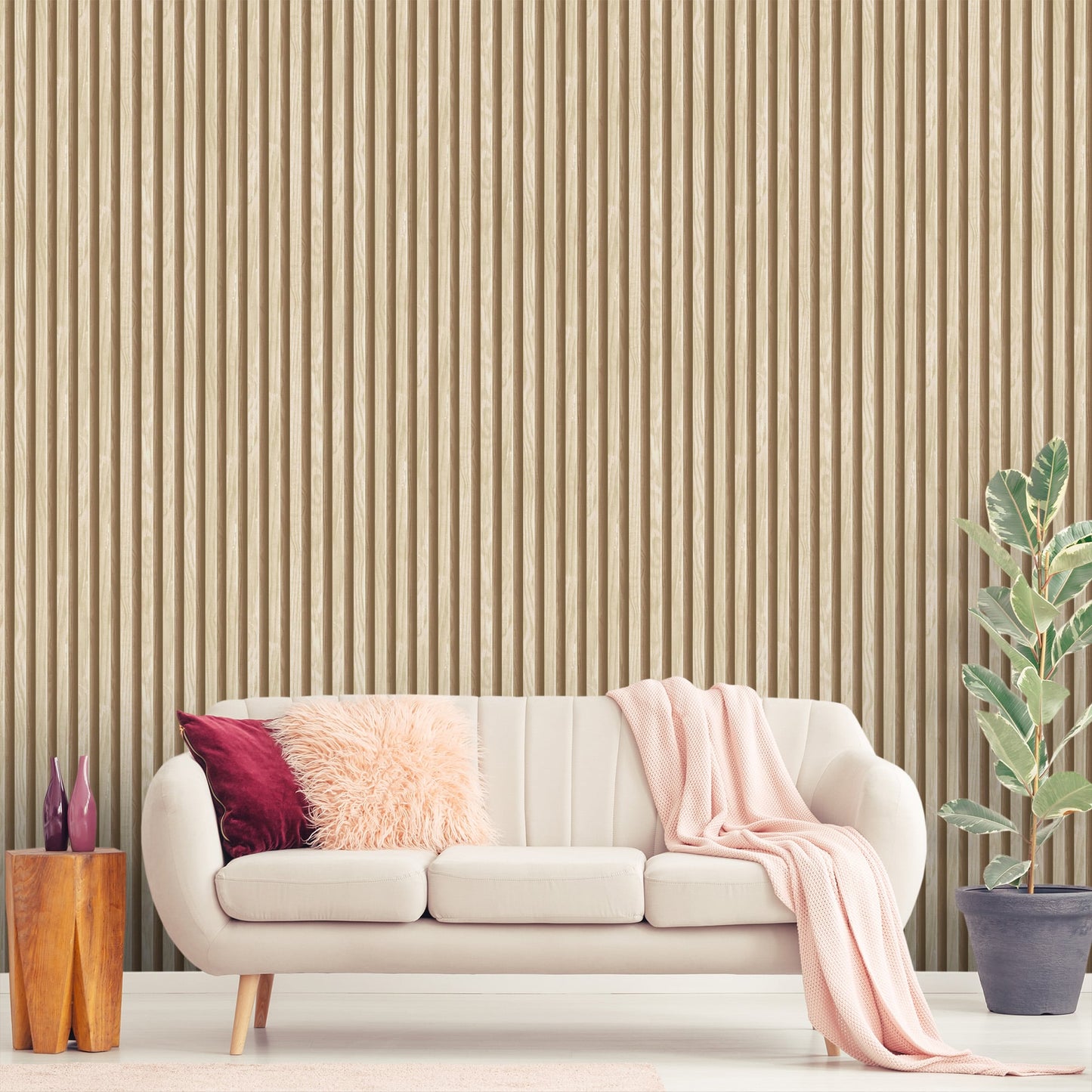 Textured Wallpaper Wood in Beige