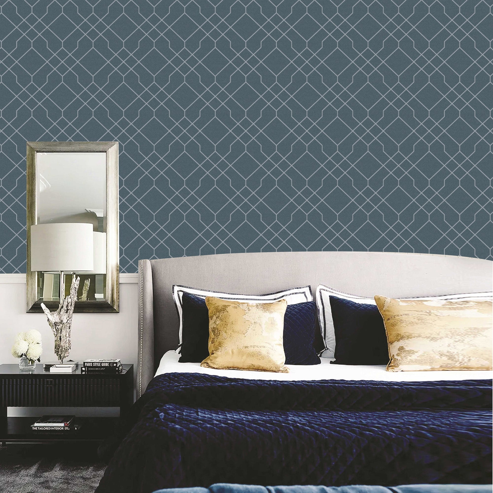 Textured Wallpaper Geometric in Blue