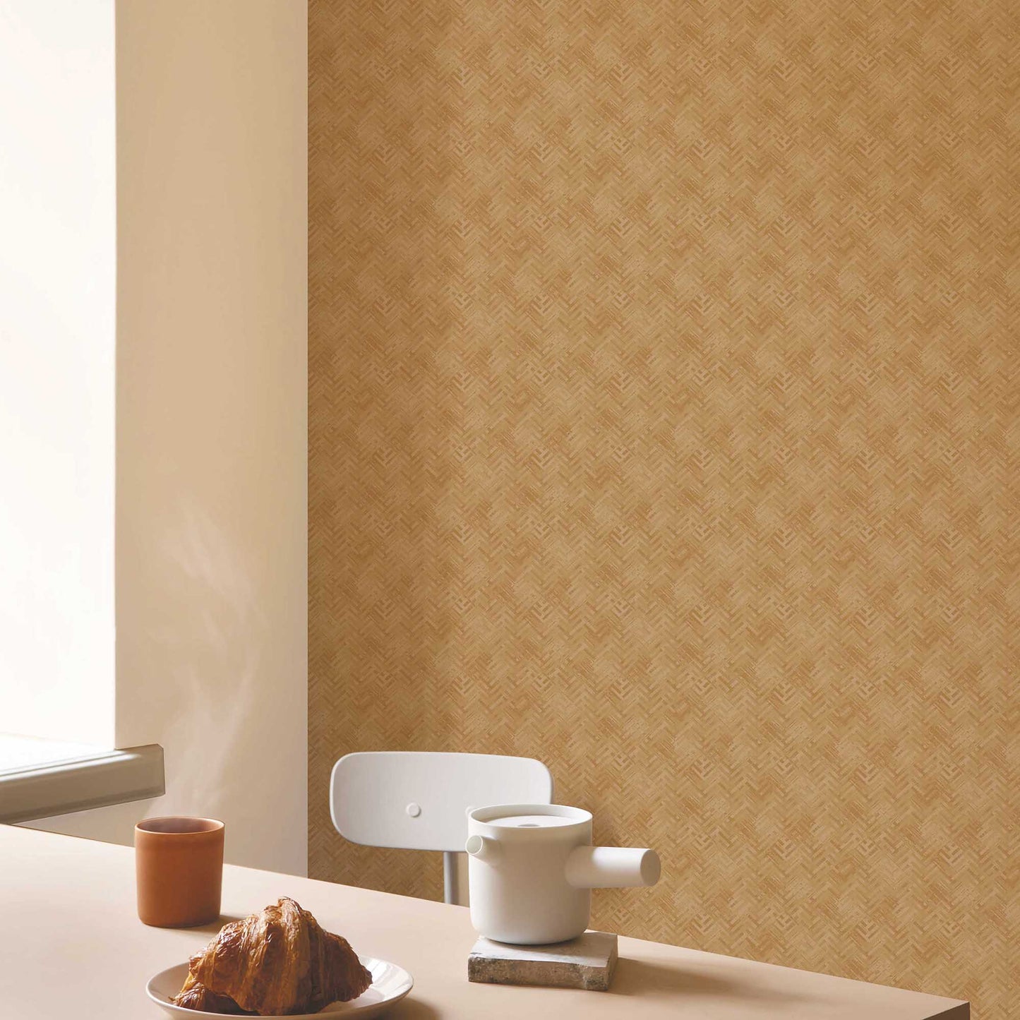 Textured Wallpaper Herringbone in Brown