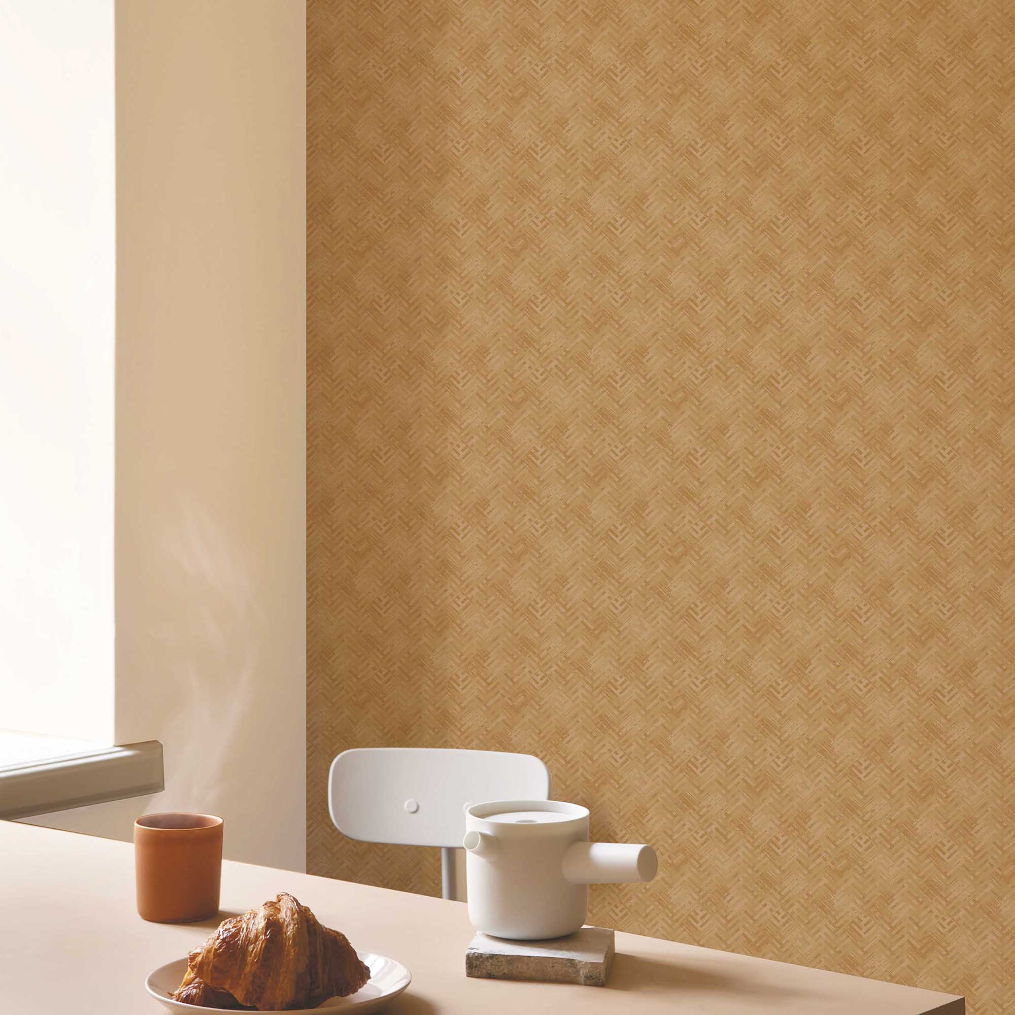 Textured Wallpaper Herringbone in Brown