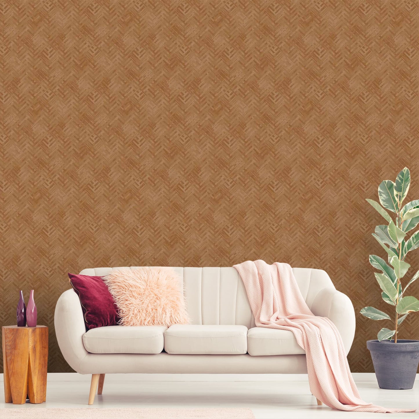 Textured Wallpaper Herringbone in Brown