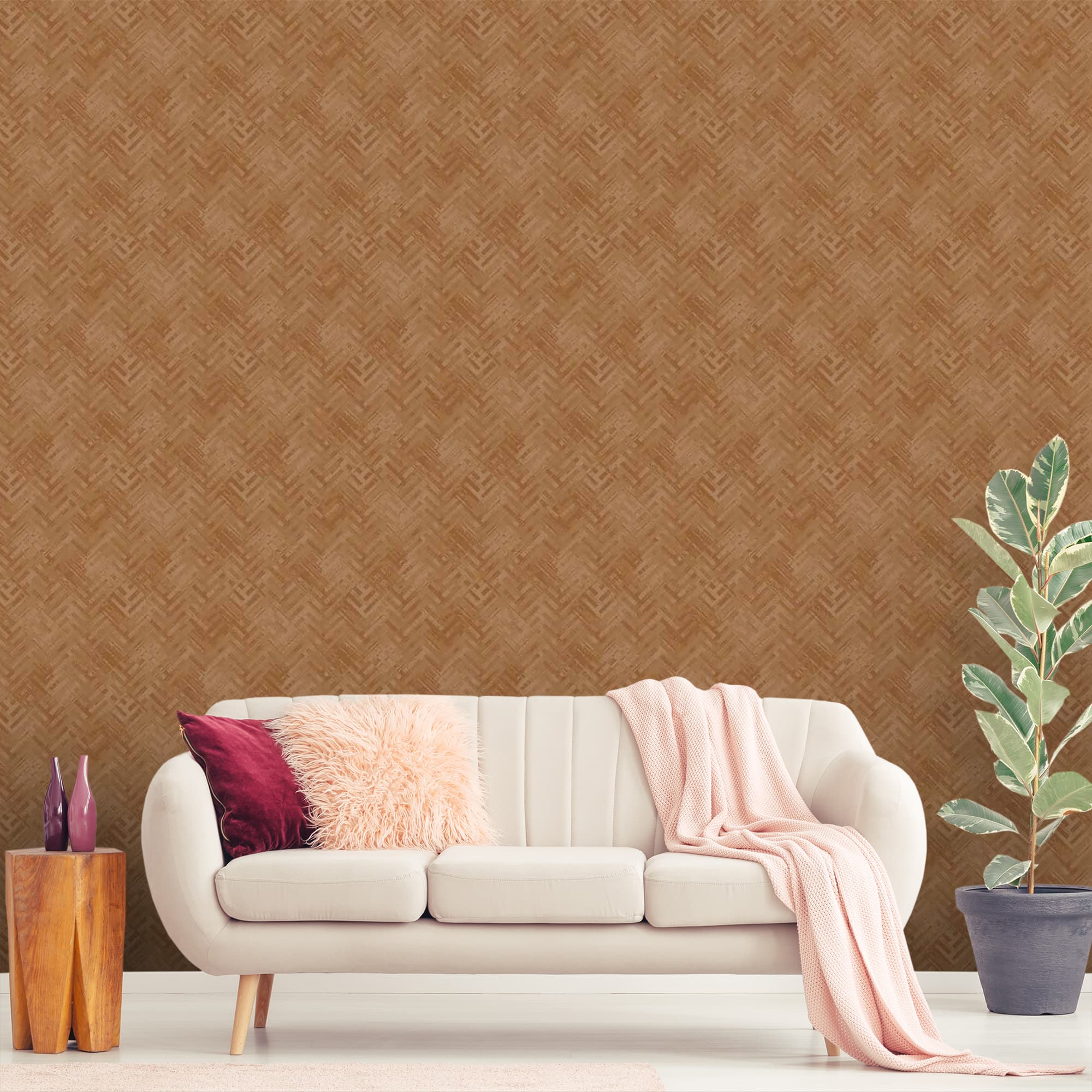 Textured Wallpaper Herringbone in Brown