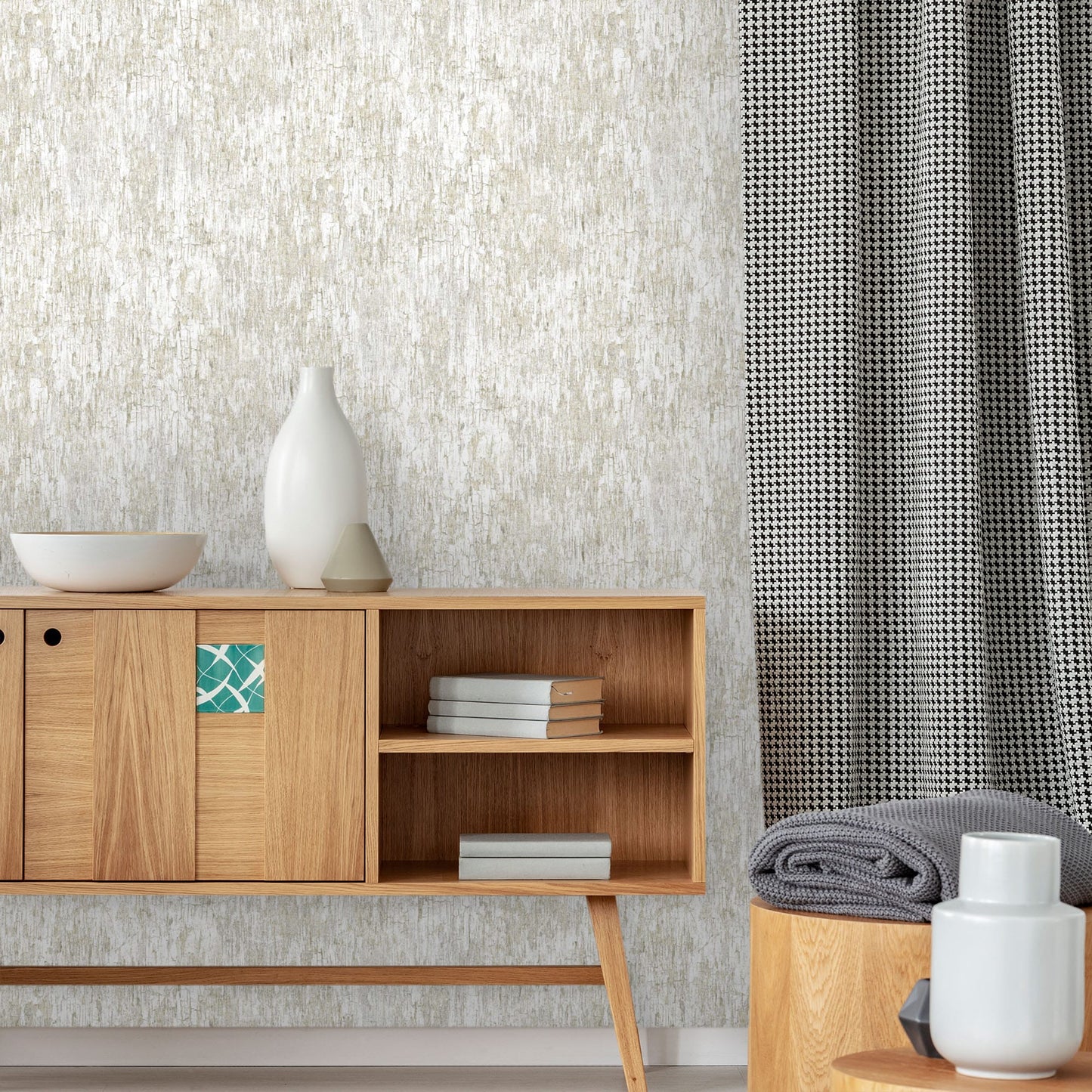 Textured Wallpaper Abstract|Plastered|Distressed in White|Grey