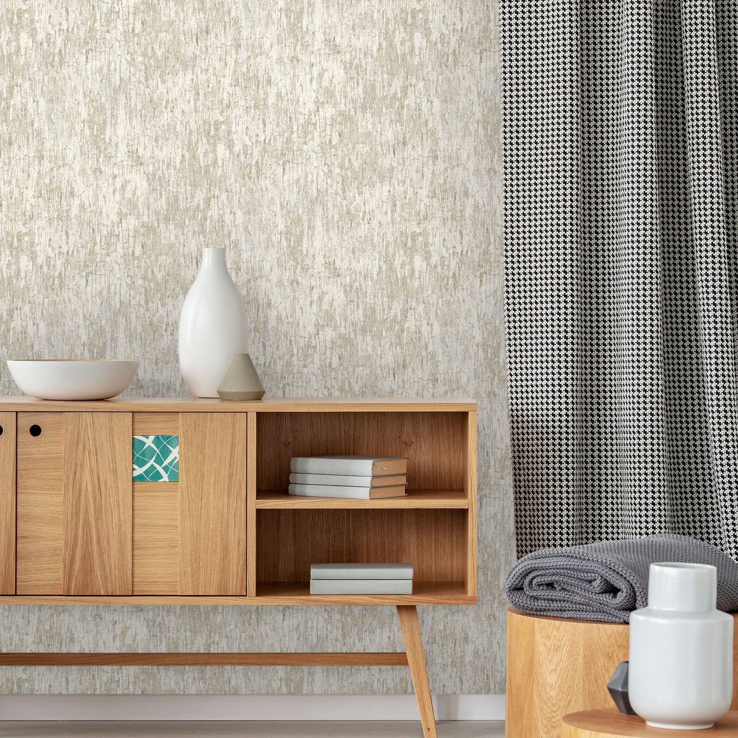 Textured Wallpaper Abstract|Plastered|Distressed in Beige|Grey