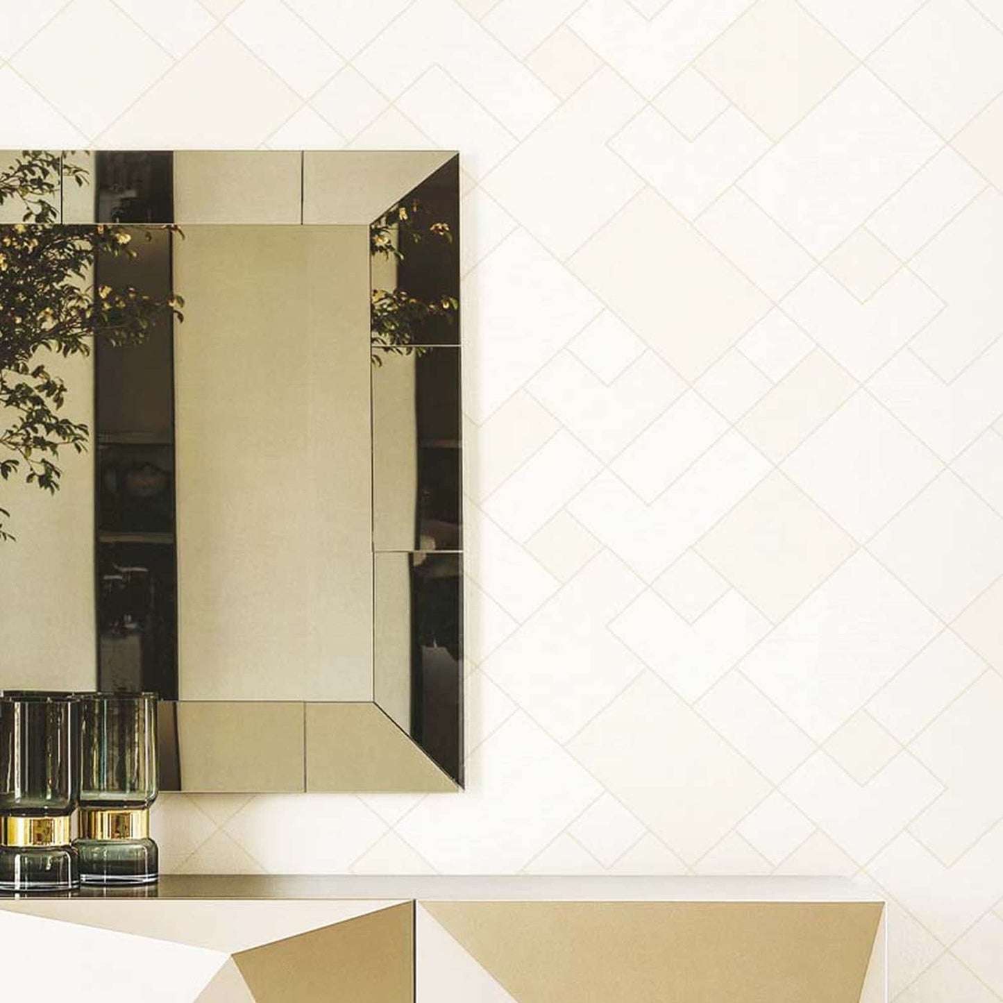 Textured Wallpaper Geometric|Fabric in White