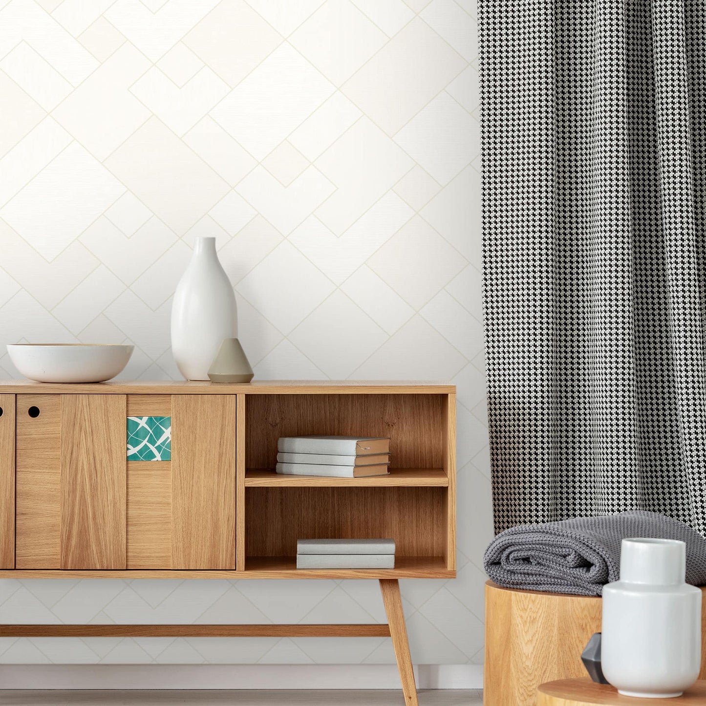 Textured Wallpaper Geometric|Fabric in White