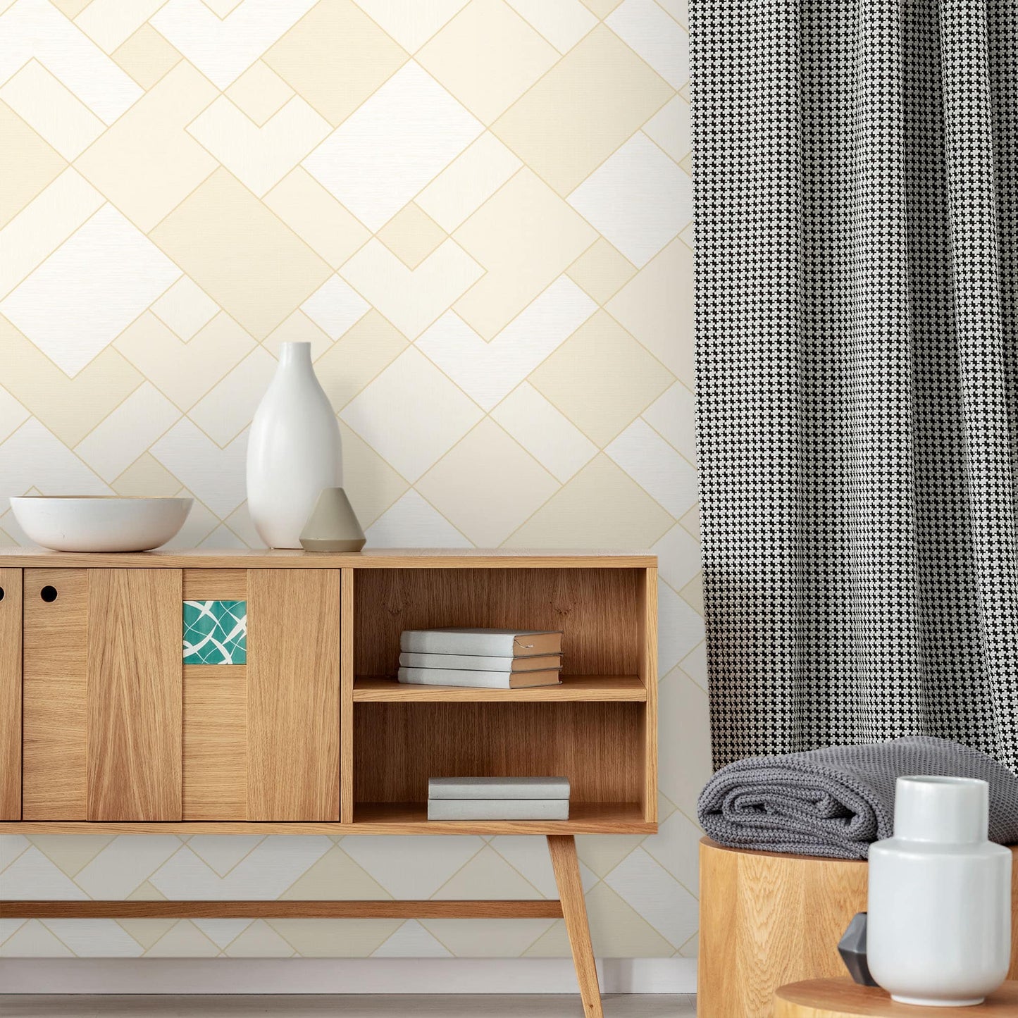 Textured Wallpaper Geometric|Fabric in Yellow