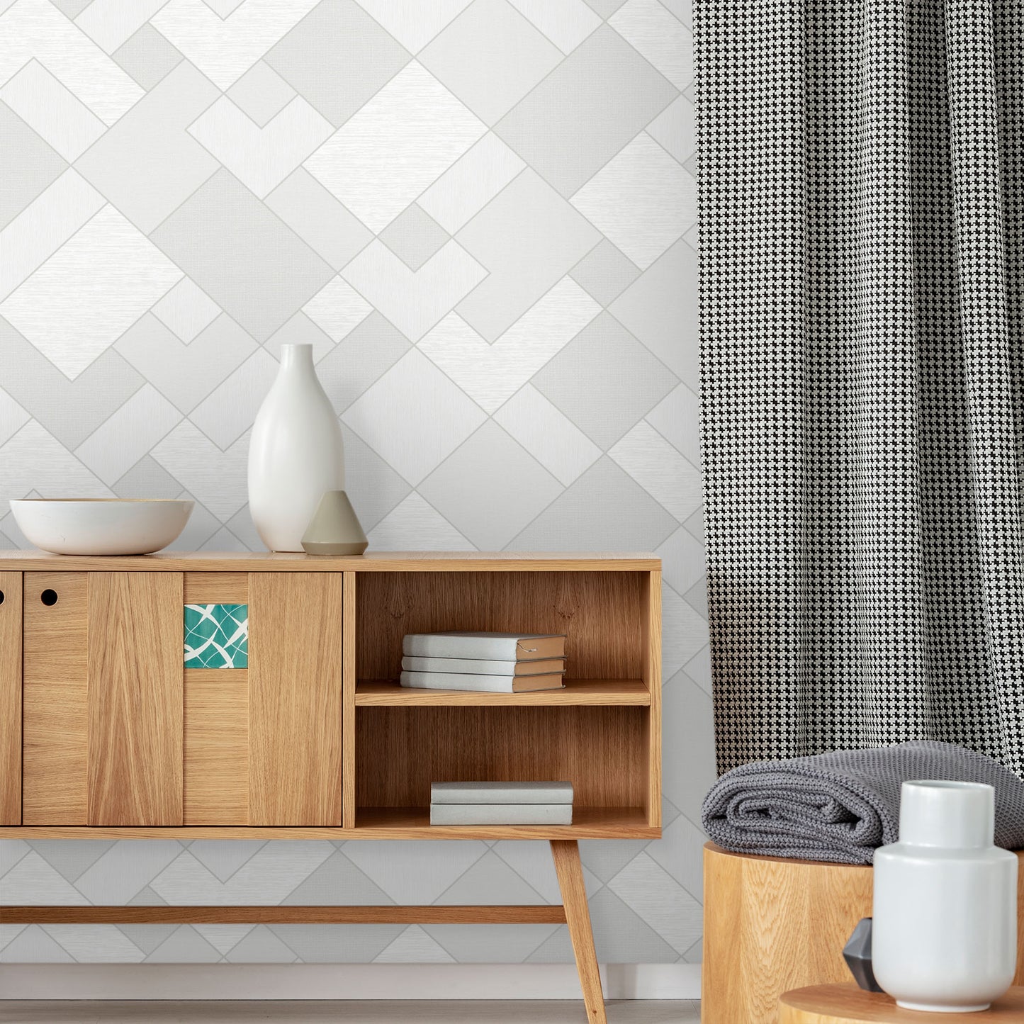 Textured Wallpaper Geometric|Fabric in Grey