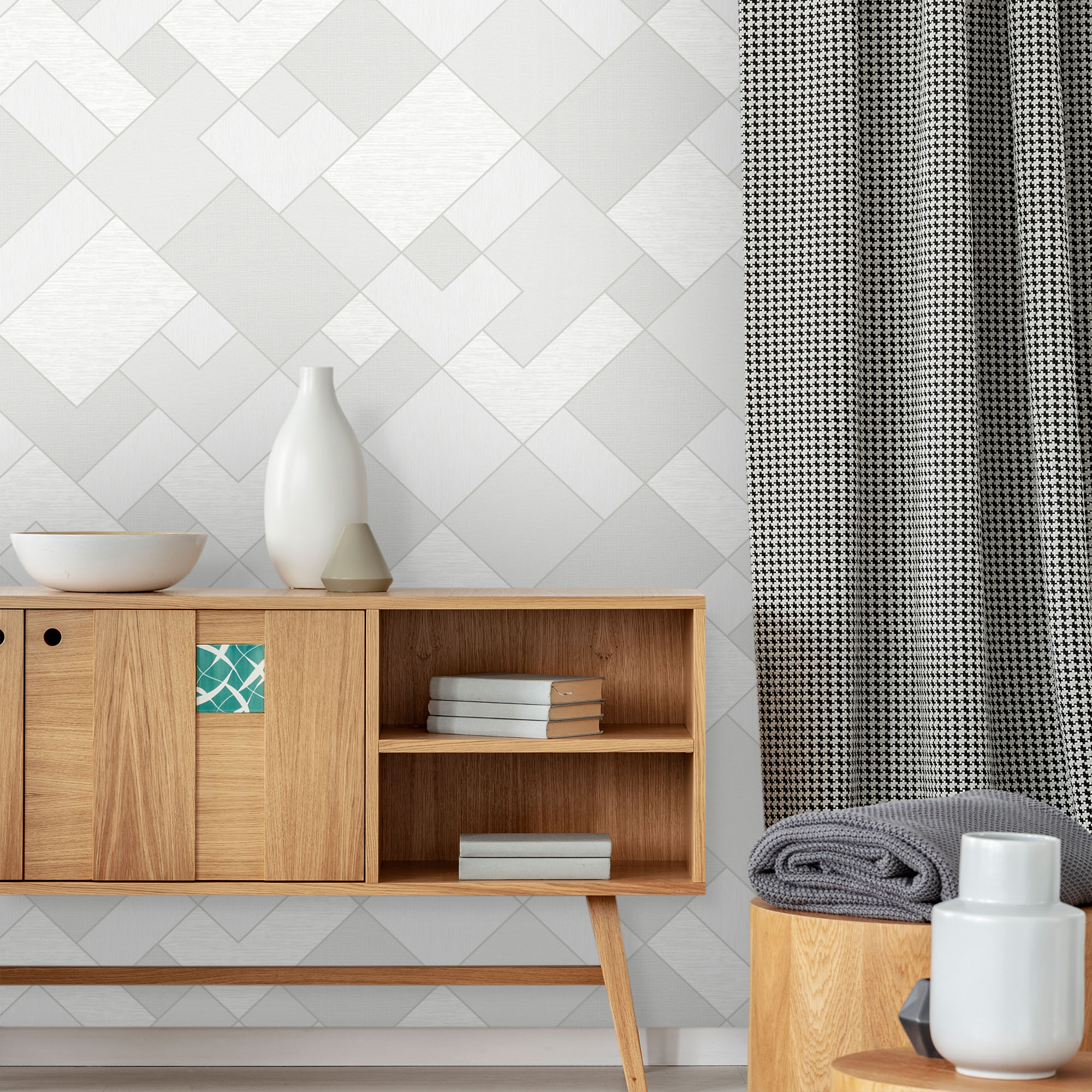 Textured Wallpaper Geometric|Fabric in Grey