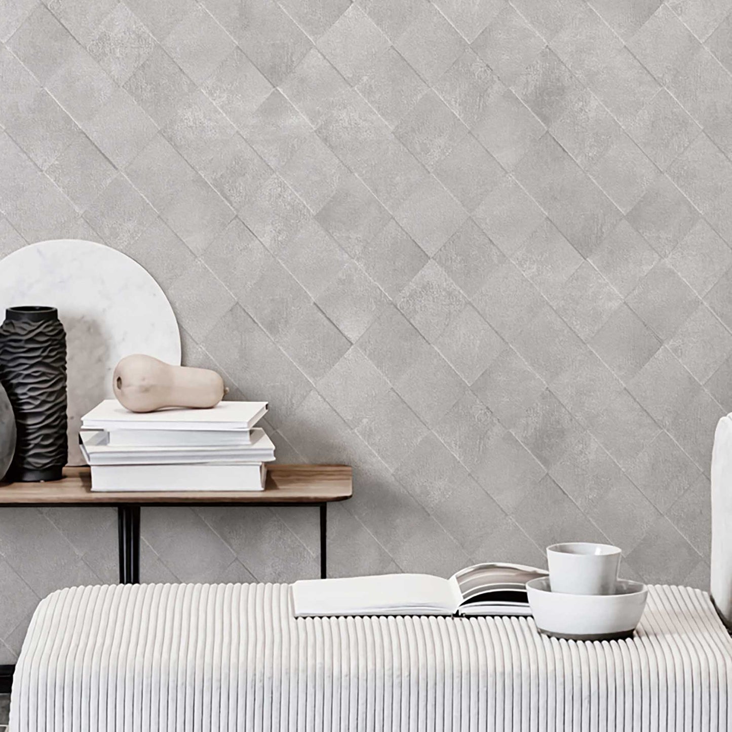 Textured Wallpaper Rhombus|Geometric|Distressed in Grey|Silver