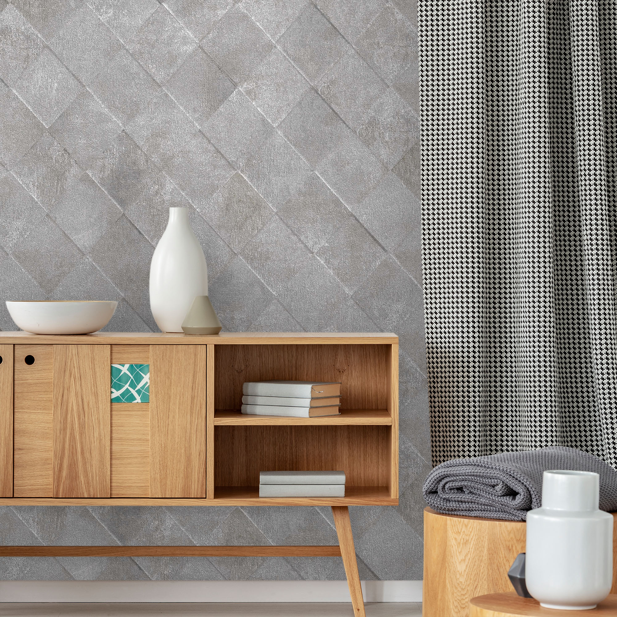 Textured Wallpaper Rhombus|Geometric|Distressed in Grey|Gunmetal
