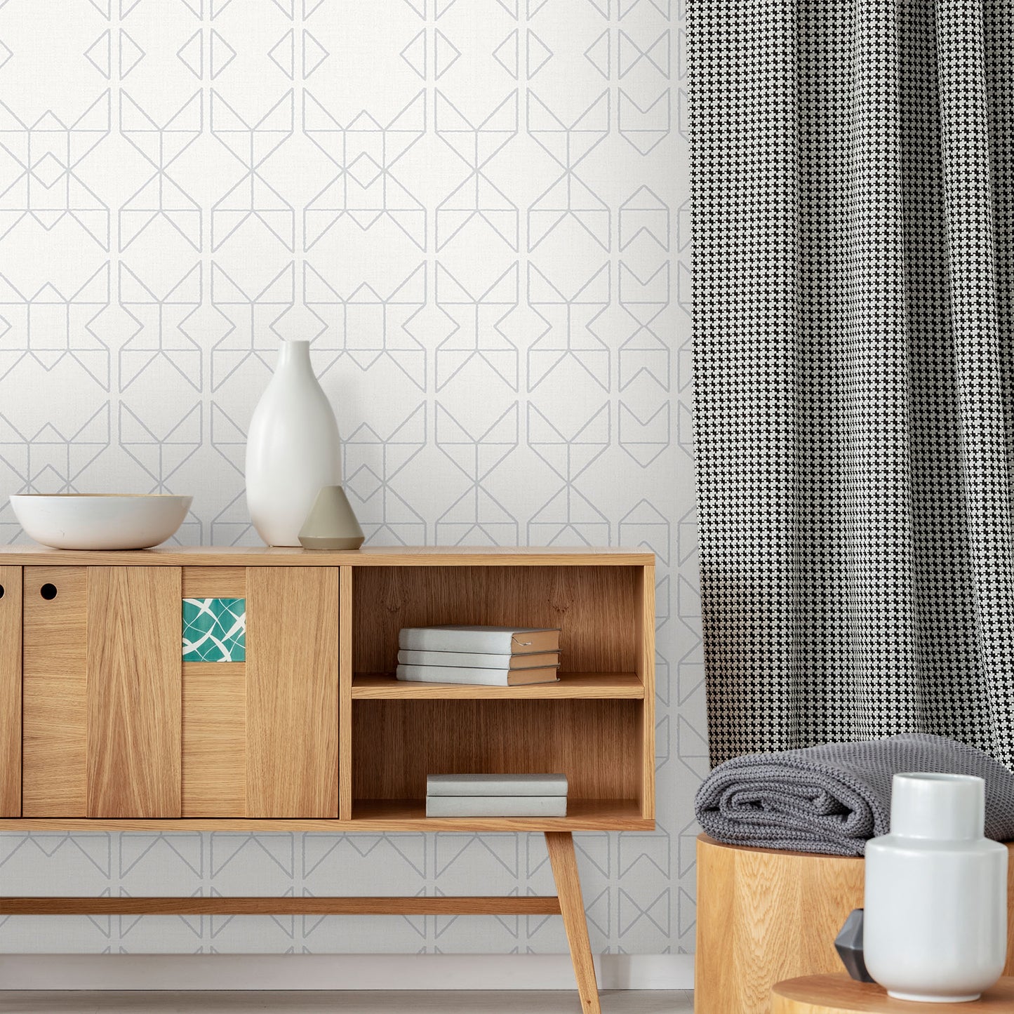 Textured Wallpaper Trellis|Geometric in White|Grey