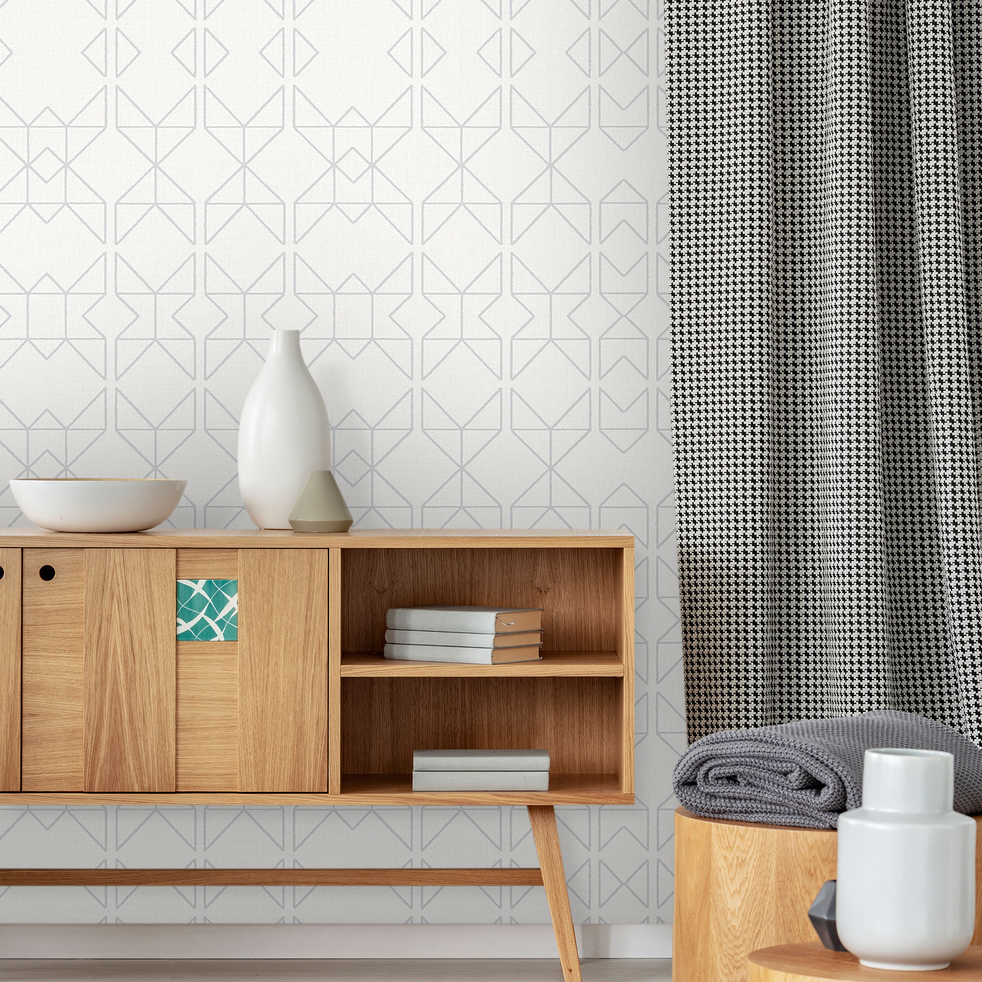 Textured Wallpaper Trellis|Geometric in White|Grey