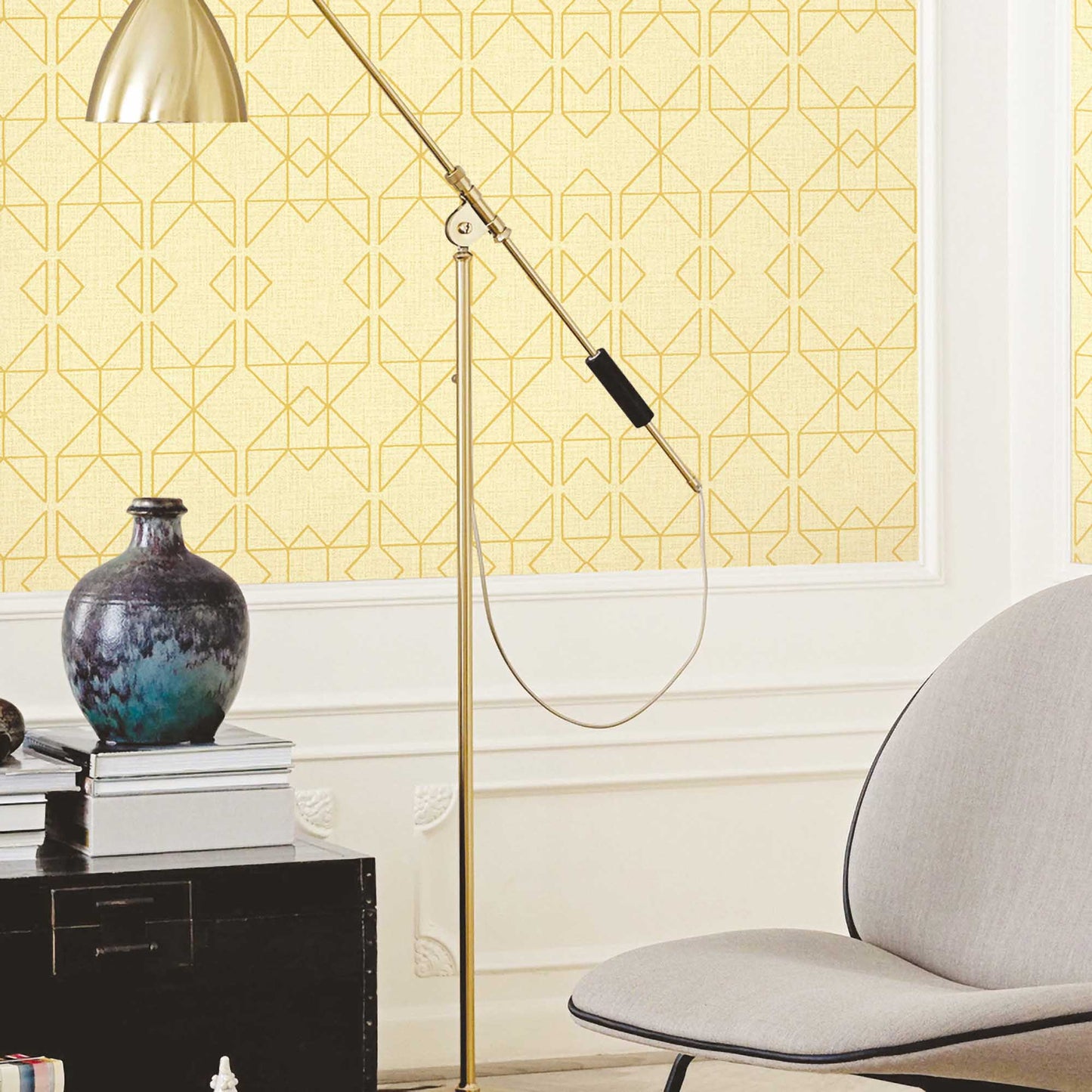 Textured Wallpaper Trellis|Geometric in Yellow|Gold