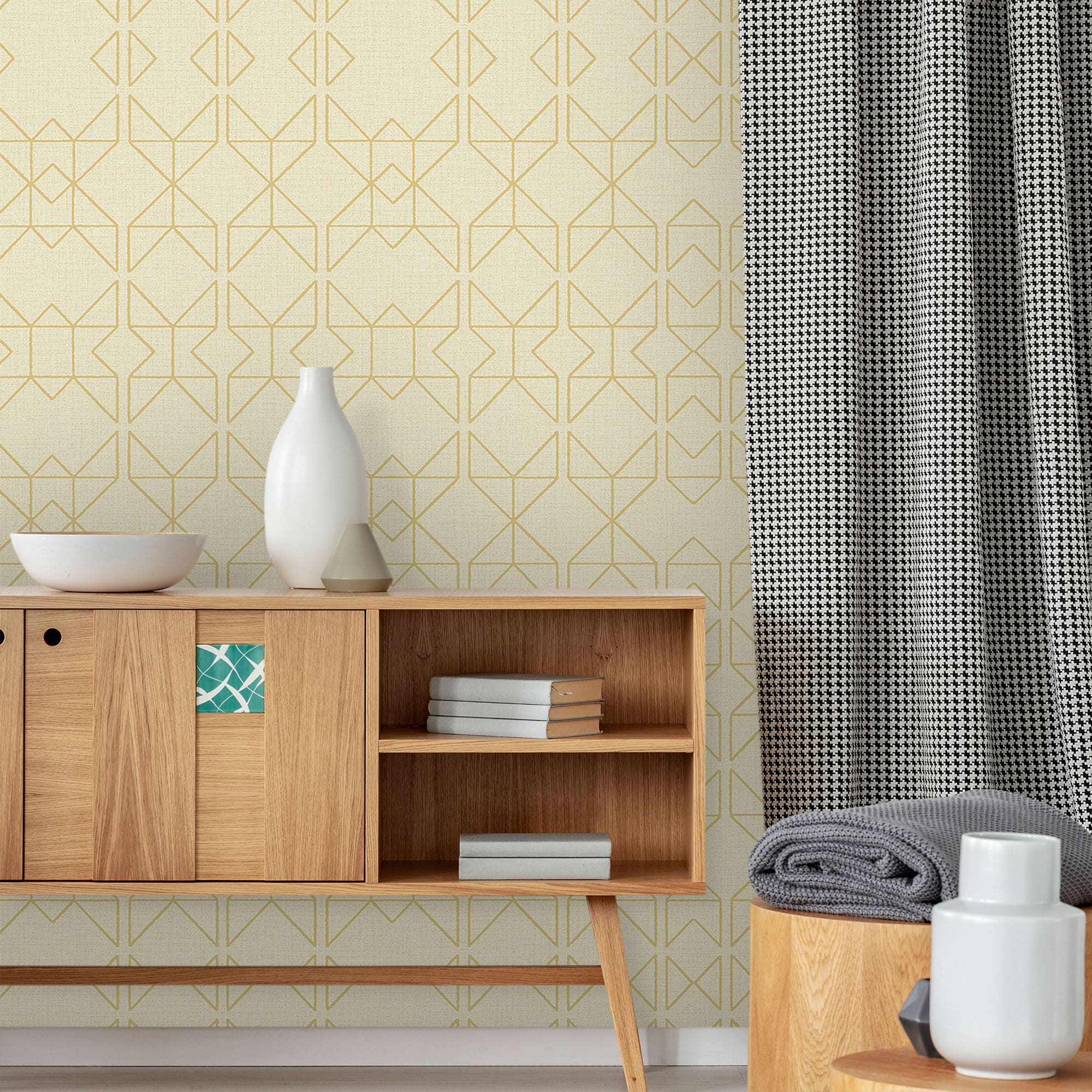 Textured Wallpaper Trellis|Geometric in Yellow|Gold