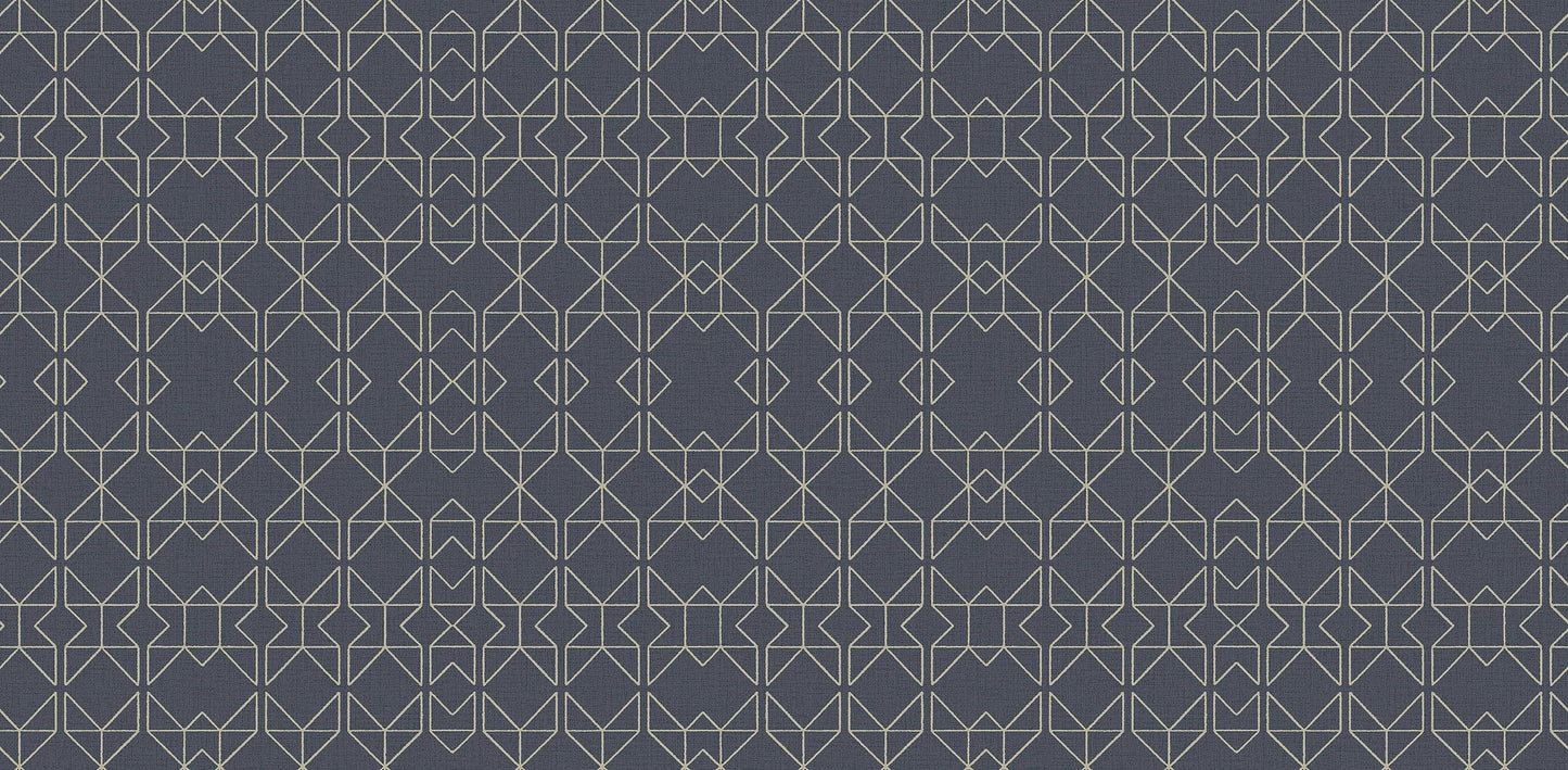 Textured Wallpaper Trellis|Geometric in Aegean|Blue|Gold