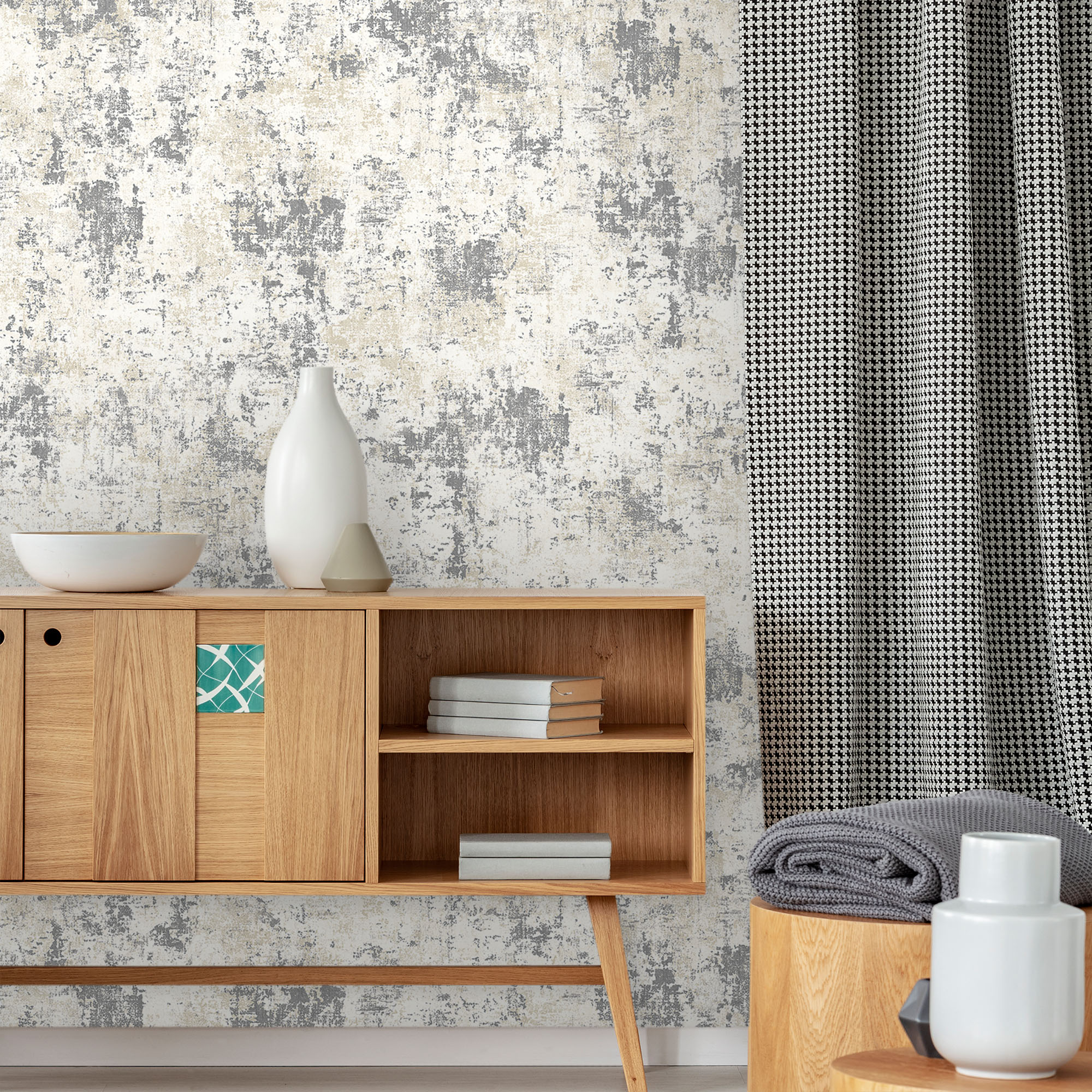 Textured Wallpaper Abstract|Plastered|Distressed in Grey