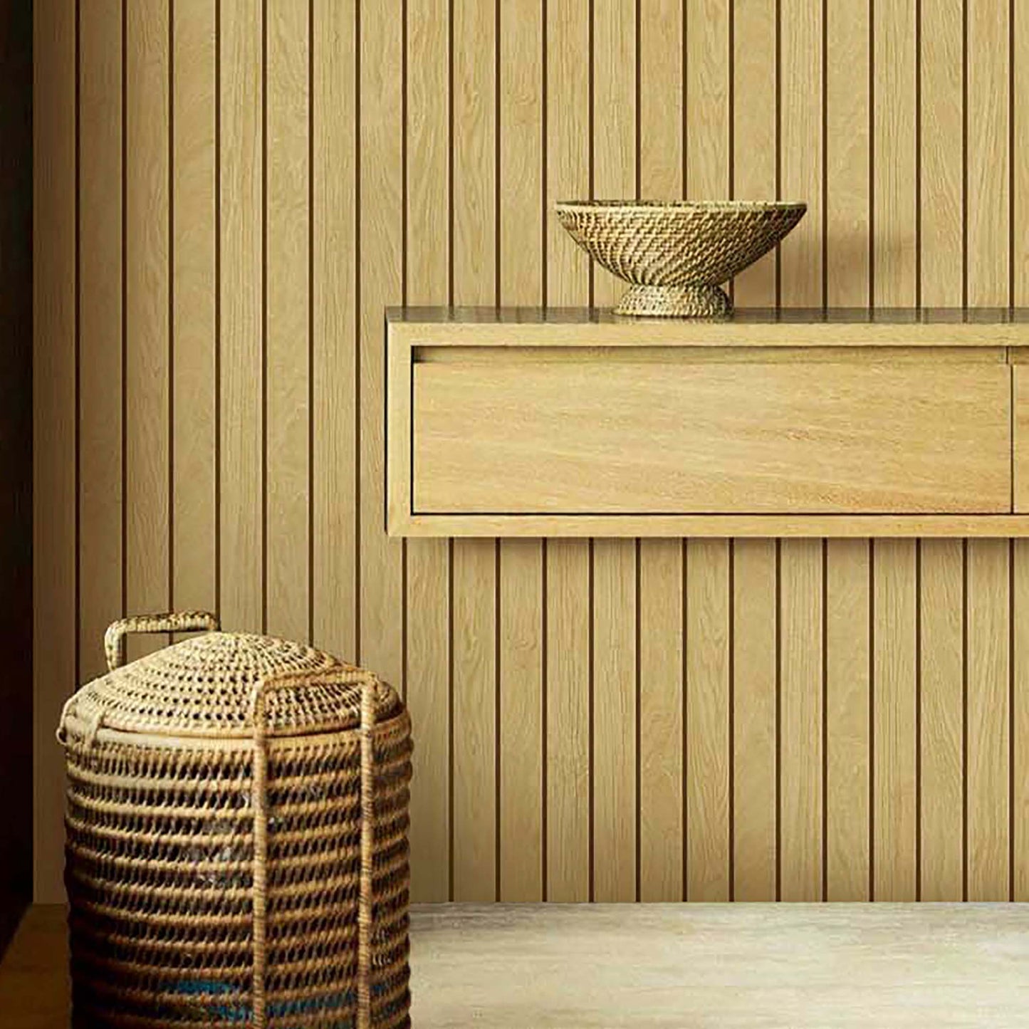 Textured Wallpaper Wood in Beige