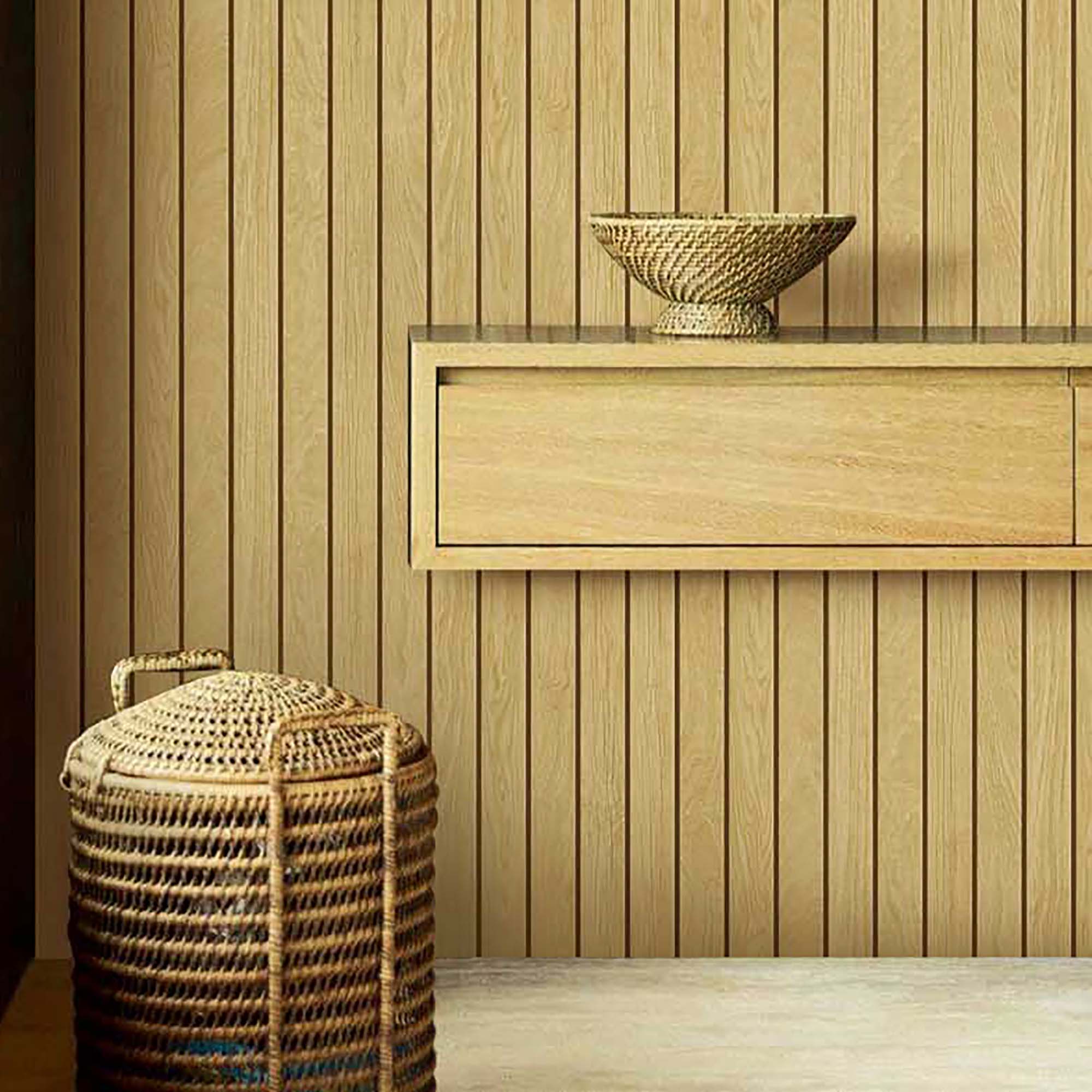 Textured Wallpaper Wood in Beige