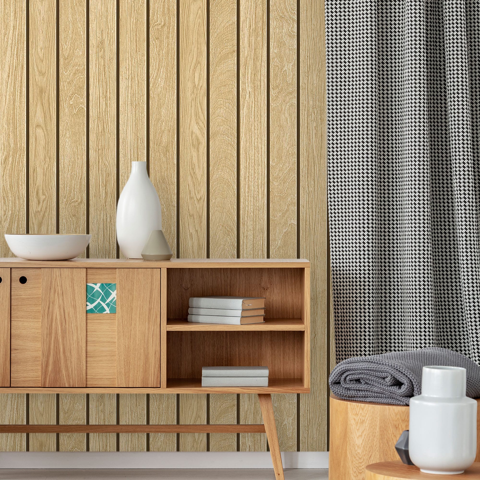 Textured Wallpaper Wood in Beige