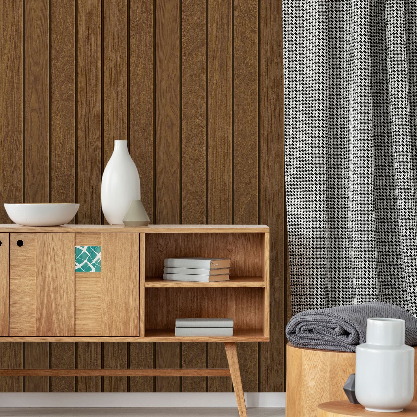 Textured Wallpaper Wood in Dark Brown