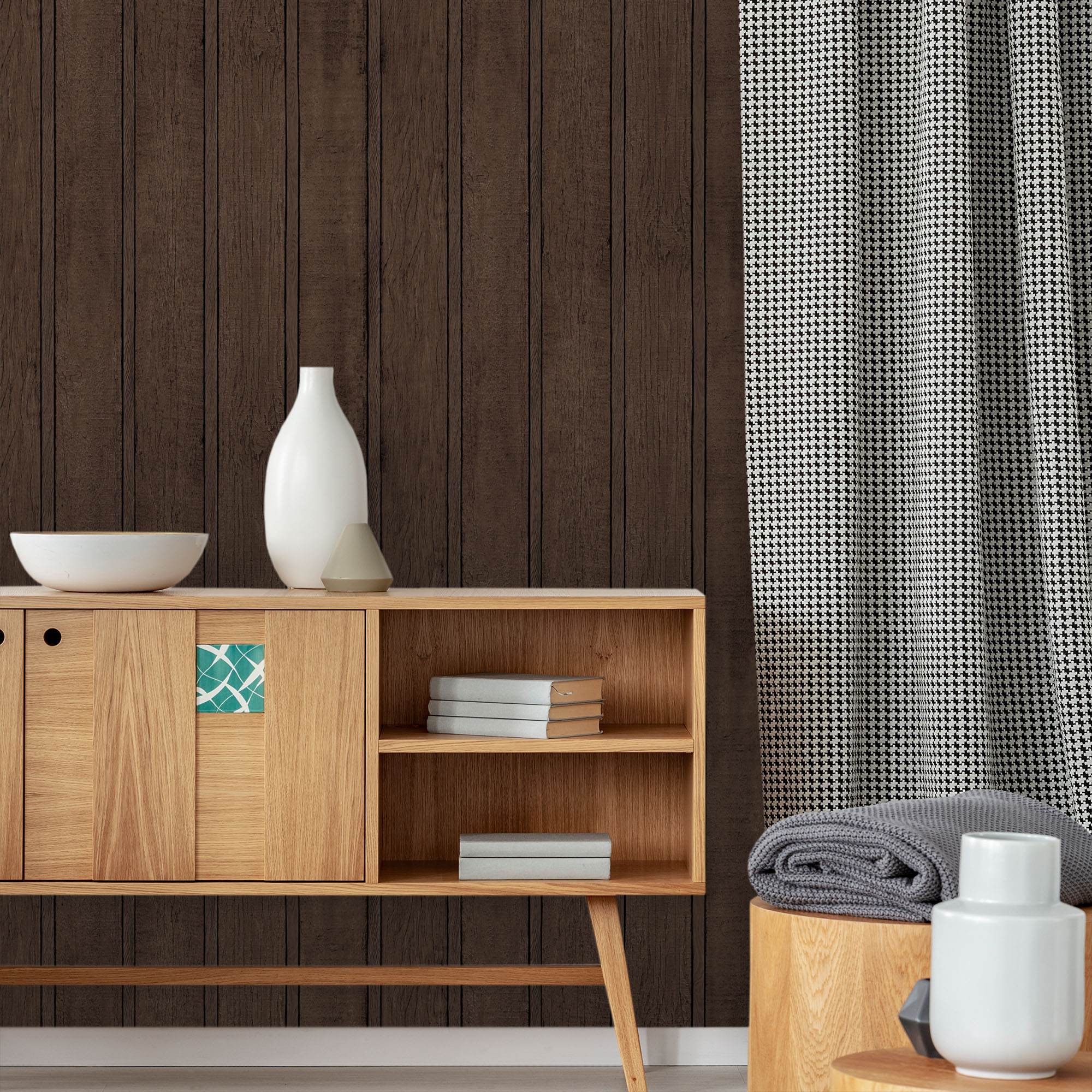 Textured Wallpaper Wood|Rustic in Dark Brown