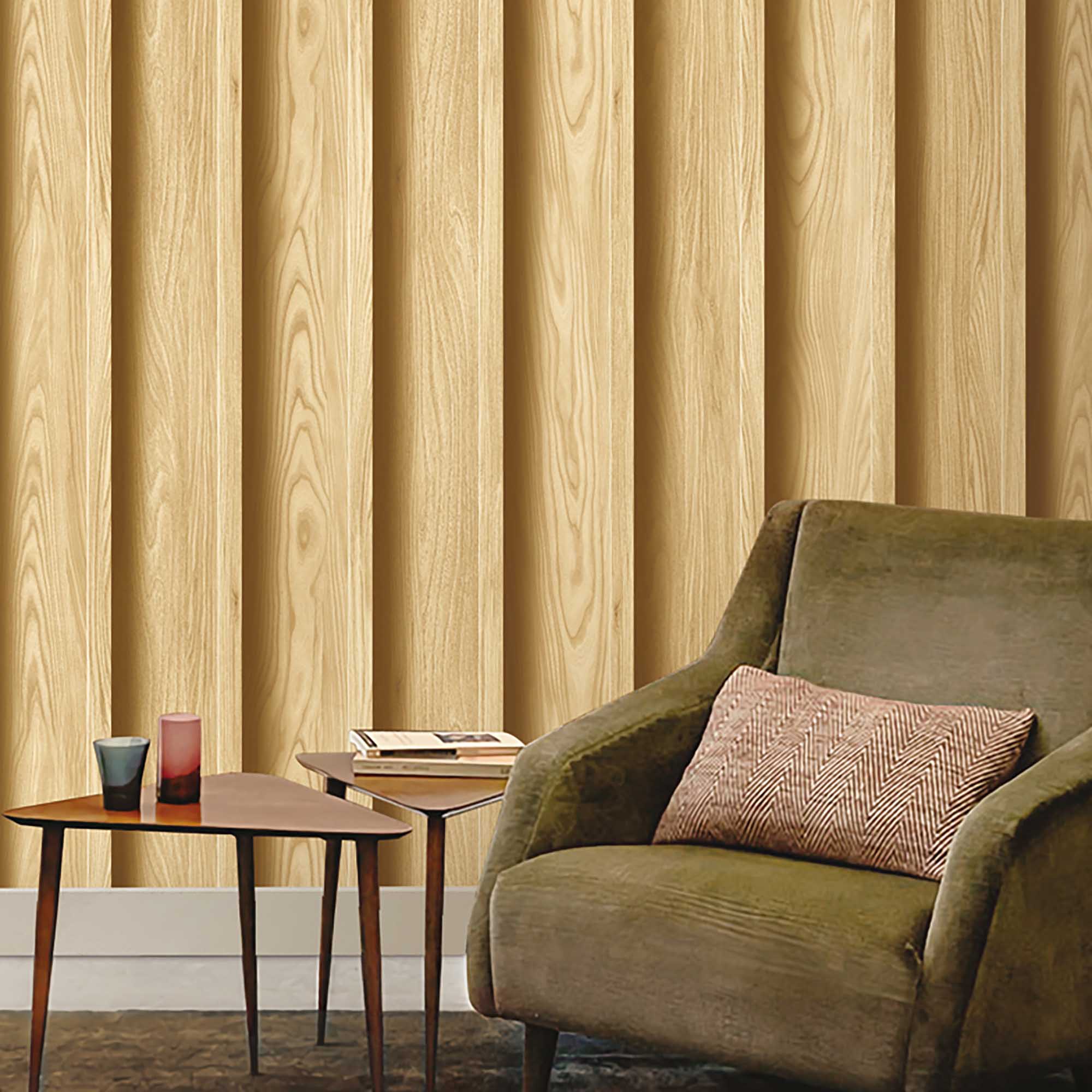 Textured Wallpaper Wood in Beige
