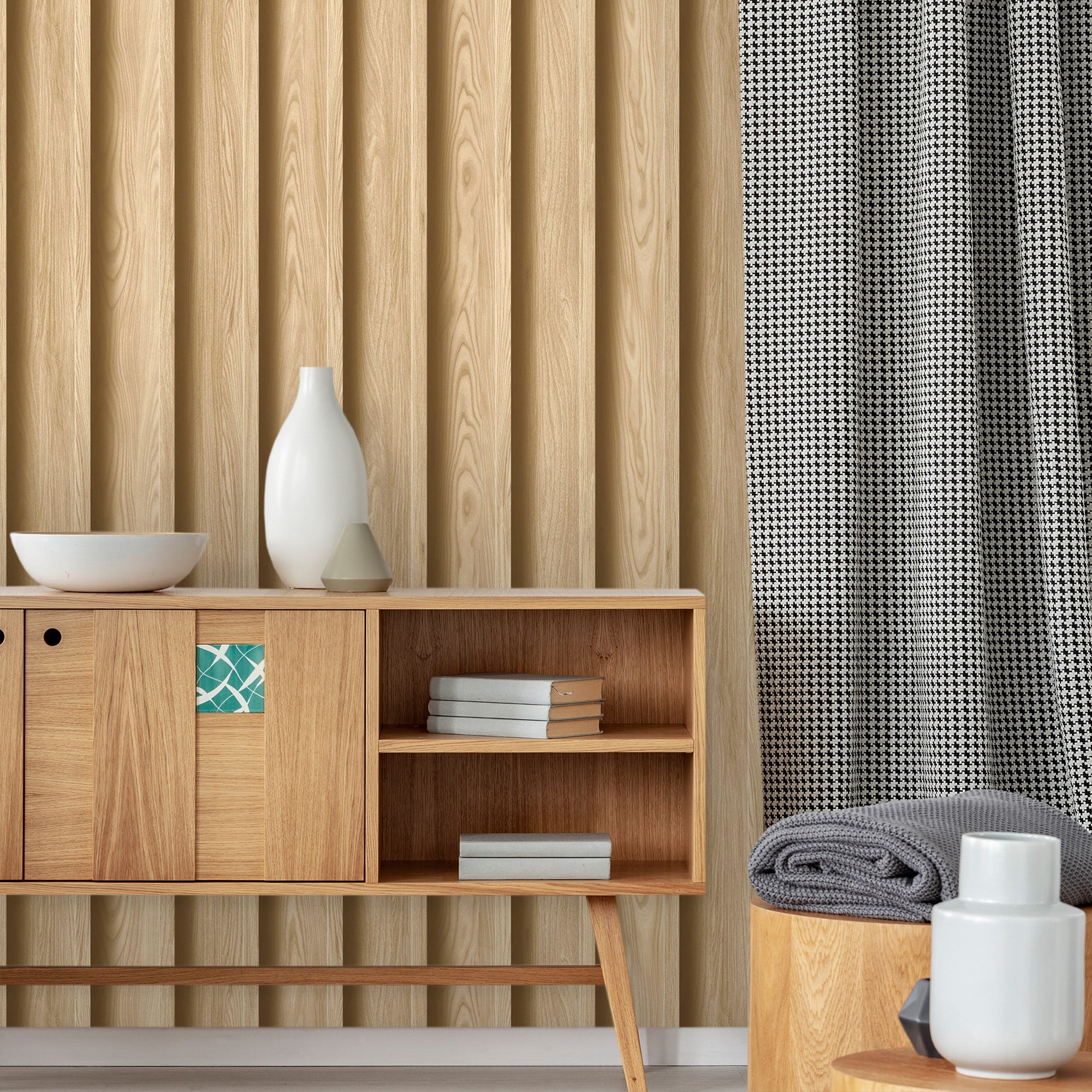 Textured Wallpaper Wood in Beige