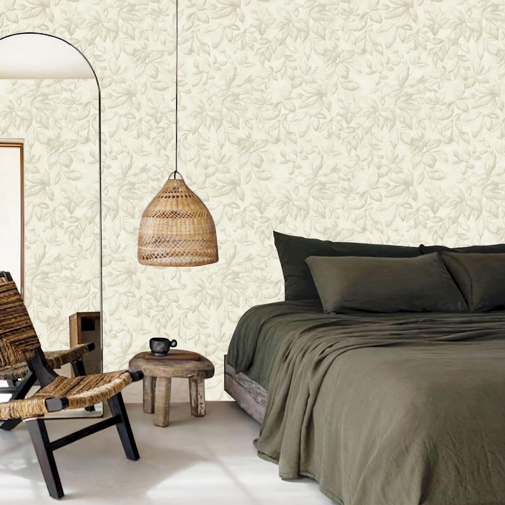 Textured Wallpaper Floral in Beige