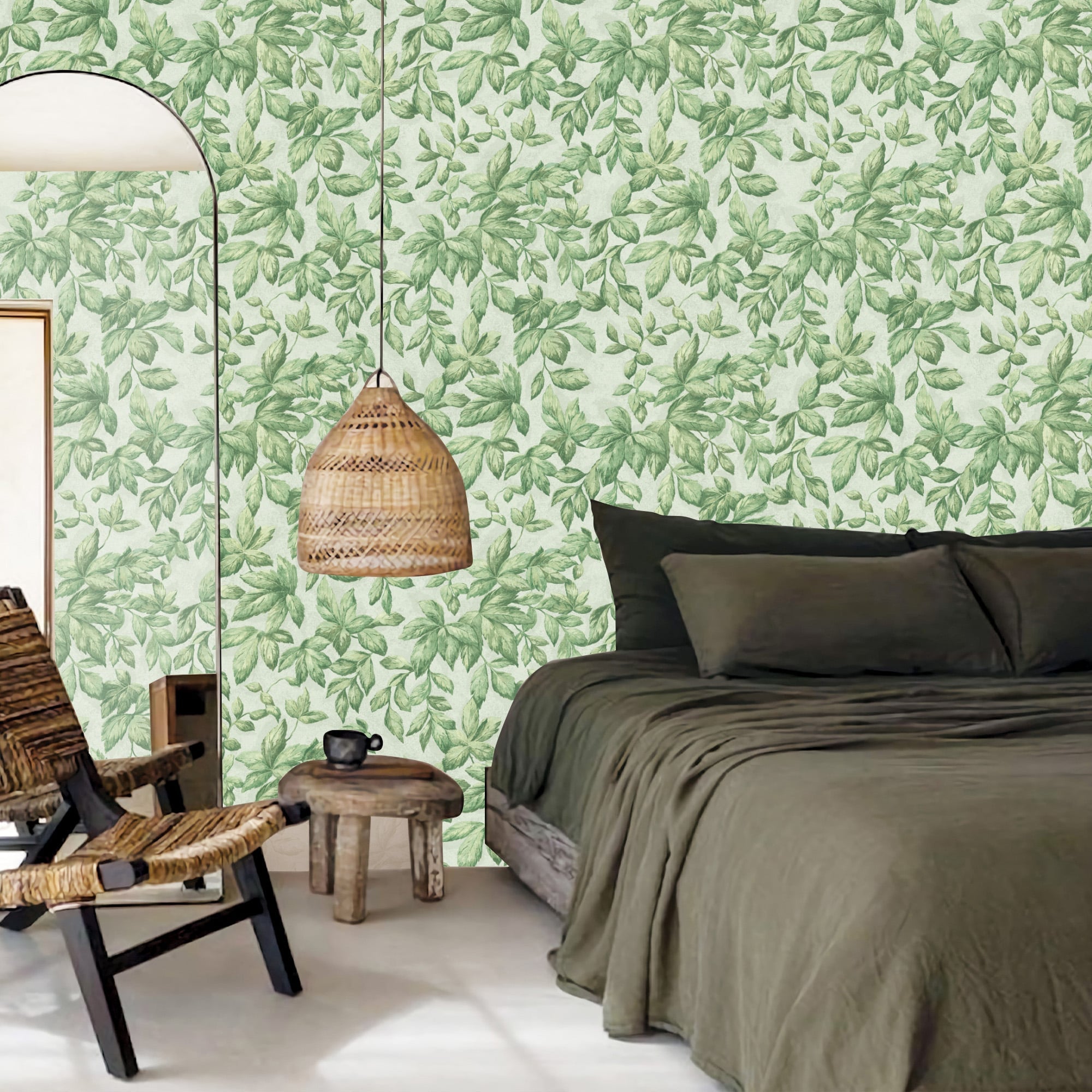 Textured Wallpaper Floral in Green