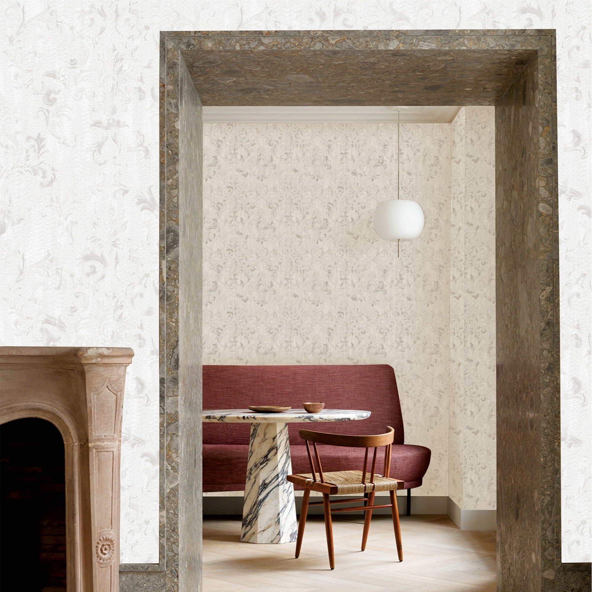 Textured Wallpaper Traditional|Damask|Grunge in White